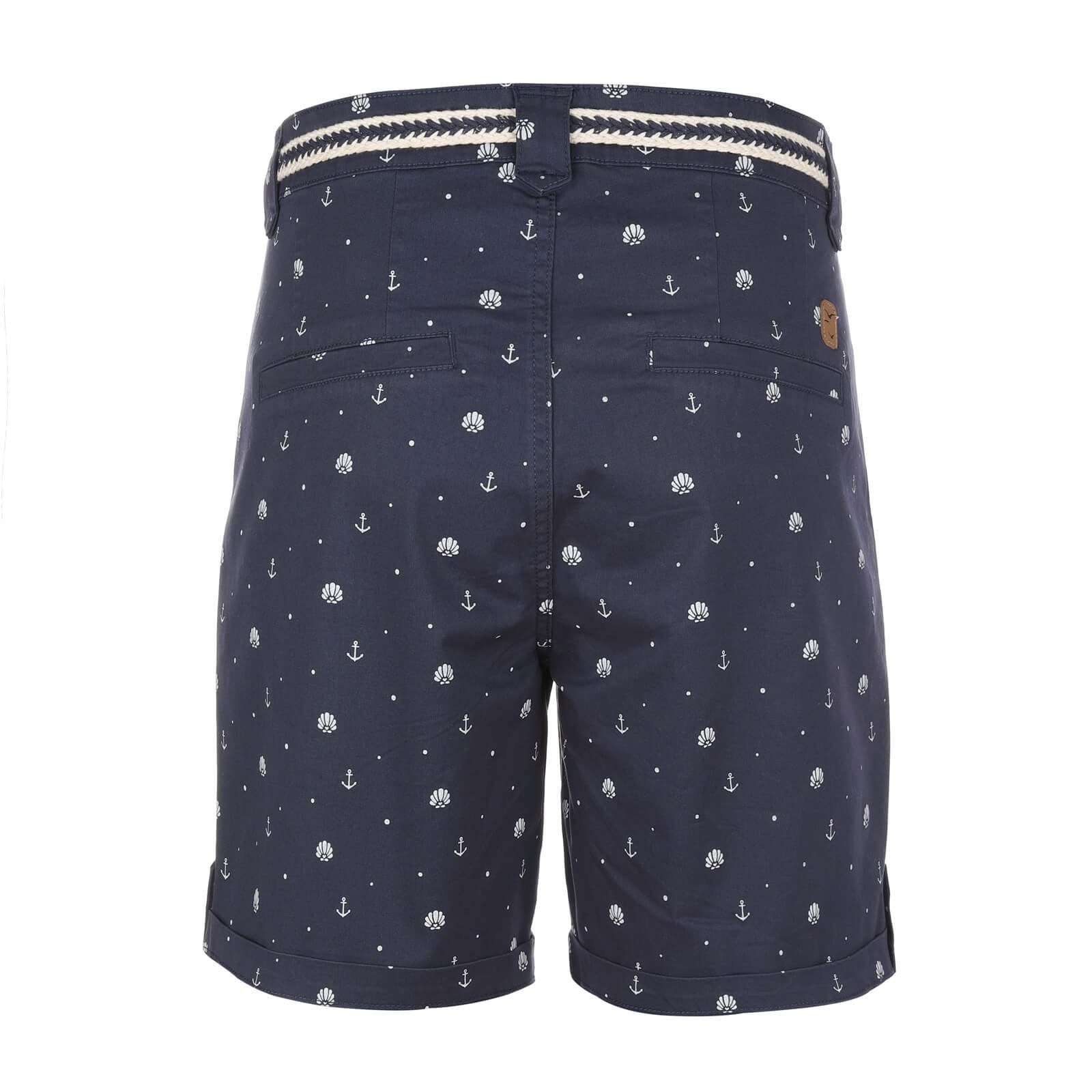 modAS Bermudas 26502 Damen Shorts mit Flechtgürtel Maritim - Kurze Hose Muschel-Anker-Print