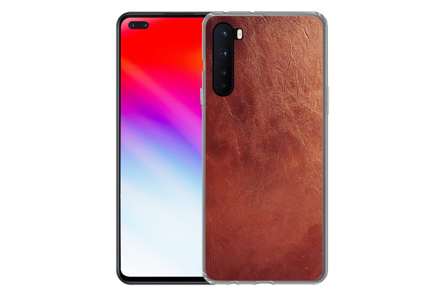 MuchoWow Handyhülle für OnePlus Nord Leder - Lederoptik - Braun - Hell, Phone Case, Silikon, Schutzhülle Dünn