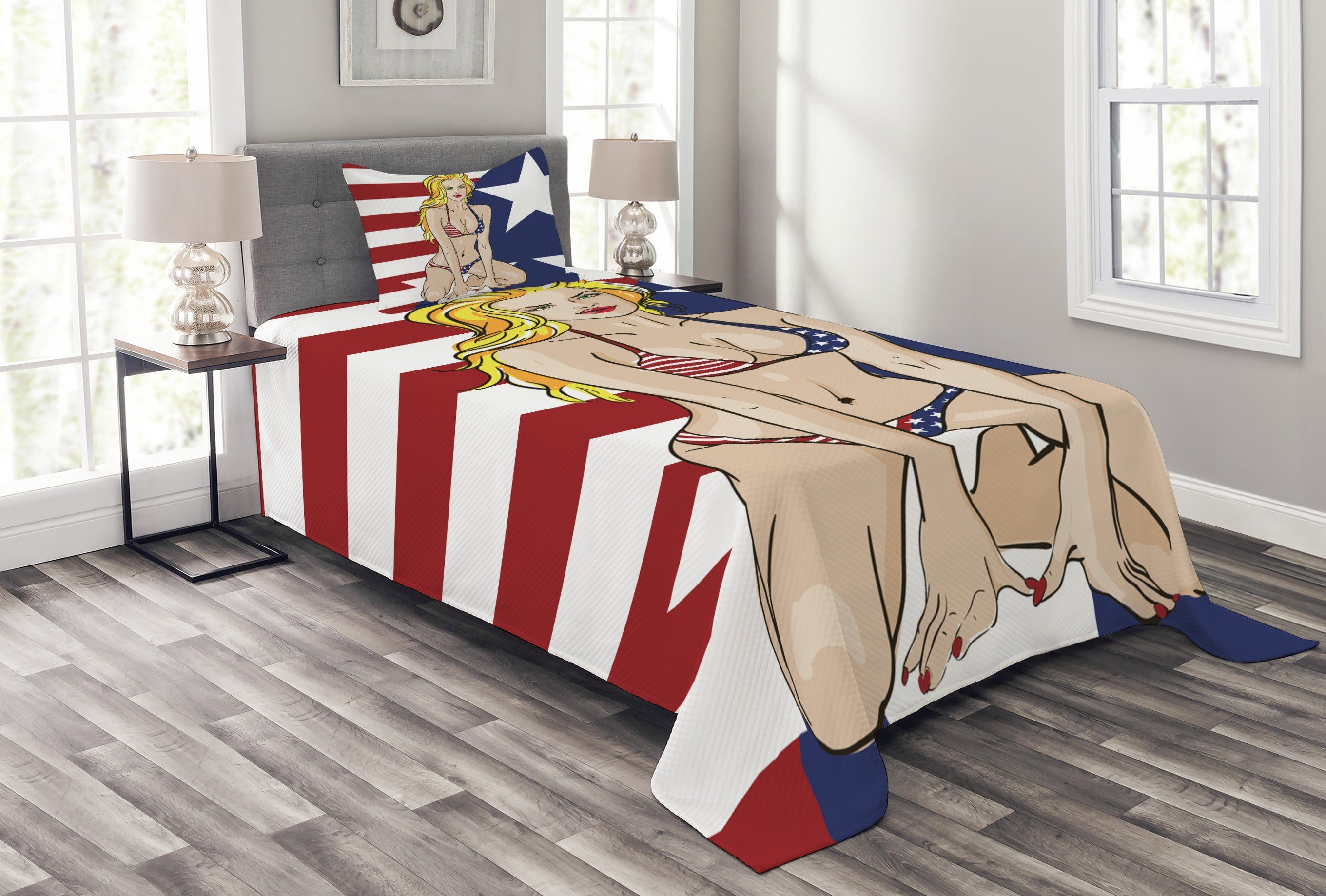 Tagesdecke Set mit Kissenbezügen Waschbar, Abakuhaus, Vereinigte Staaten  von Amerika Blonde USA BEauty