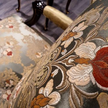 Casa Padrino Sessel Luxus Barock Ohrensessel Gold / Mehrfarbig / Schwarz - Prunkvoller Wohnzimmer Sessel mit elegantem Muster - Barock Möbel