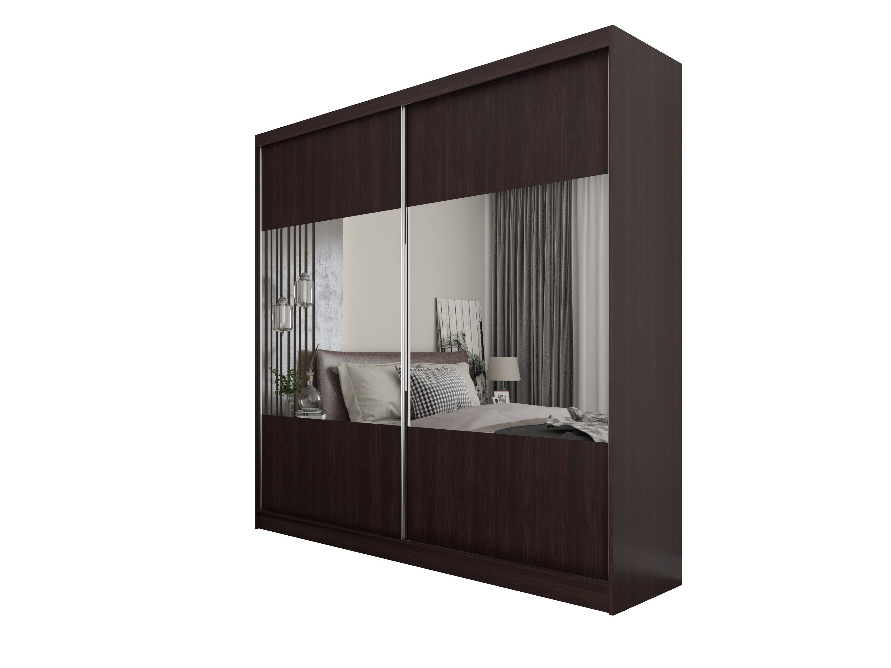 Masseno Schwebetürenschrank AZZURRA 200 cm Kleiderschrank mit Spiegel 2 Türen Wenge