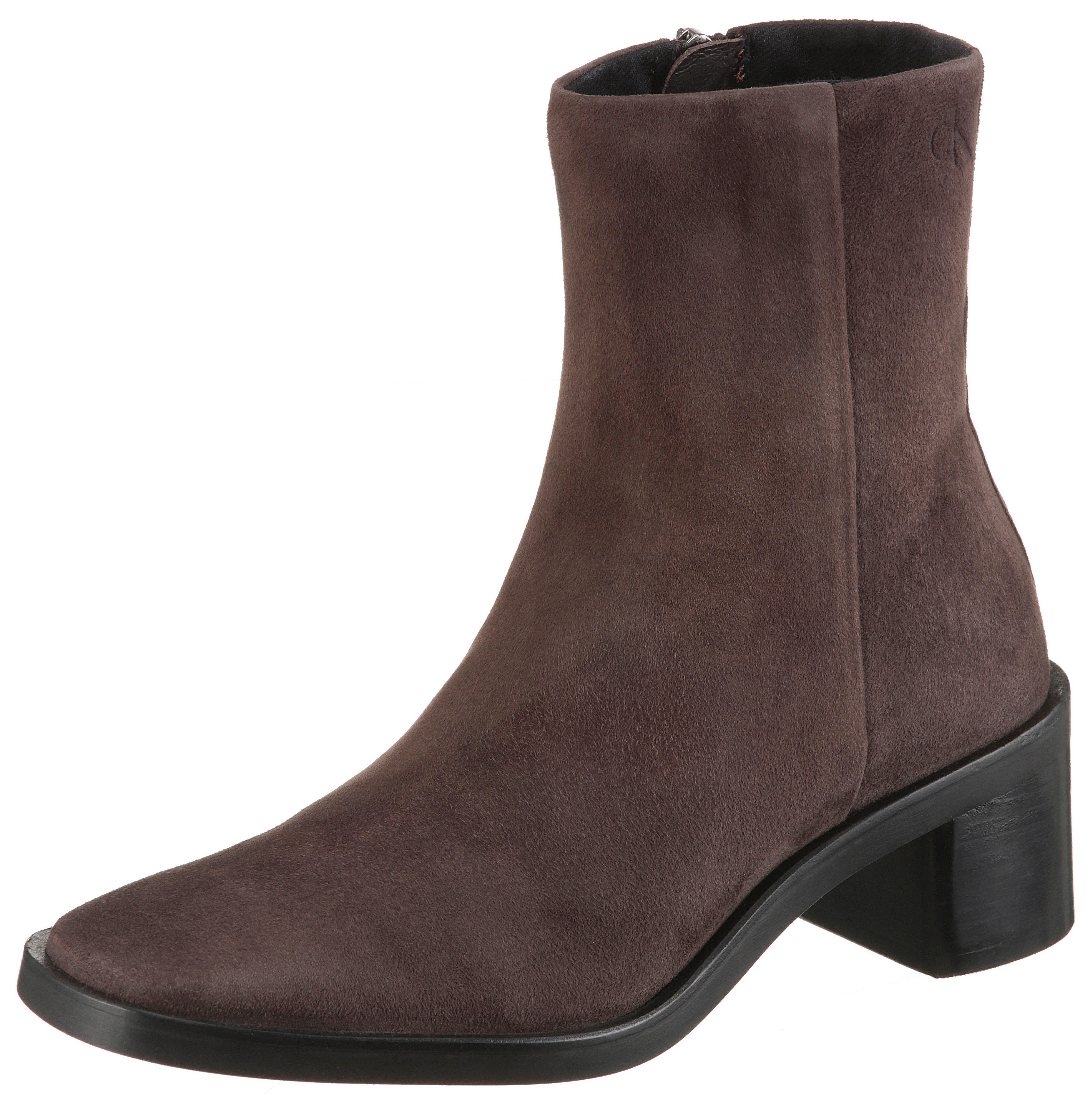 Calvin Klein BLOCK HEEL ZIP BOOT SUE Stiefelette Klassik-Boots, Blockabsatz, mit seitlichem CK-Logo am Schaft
