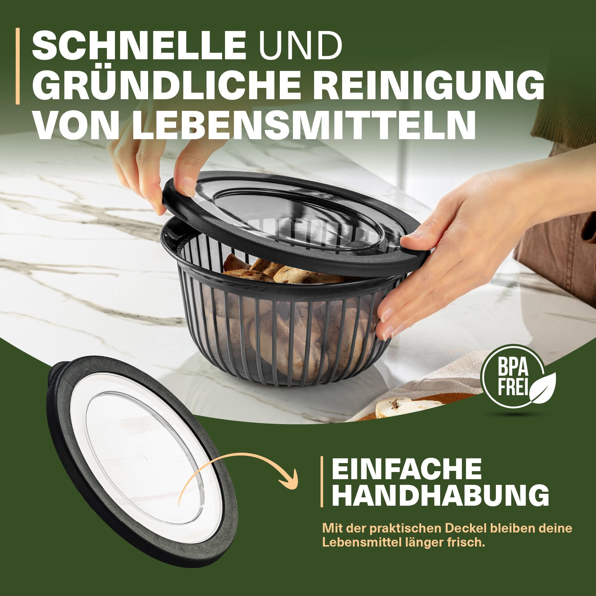 Viwares Schüssel Viwares Schüssel-Set 3er mit Deckel – 1, 2, 3 L Anthrazit, (3-tlg), Schüssel-Set 3er mit Deckel – 1, 2, 3 L Anthrazit – Bild 4 von 5