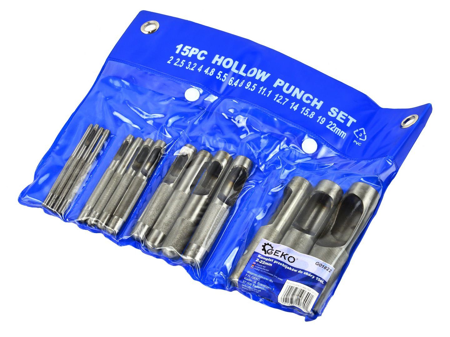 GEKO Locher Set mit 15 Lederstempeln, 2–22 mm