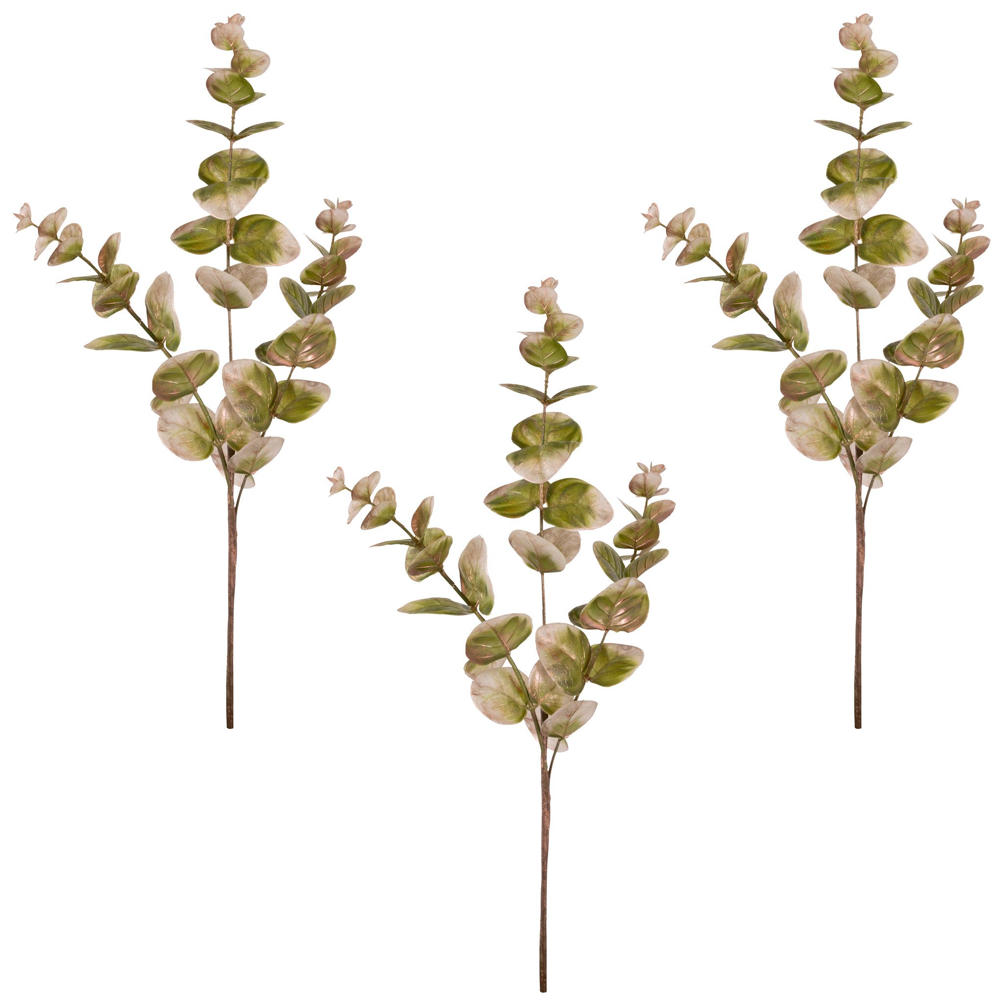 Kunstblume Eukalyptuszweig mit naturgetreuen Blättern Grün 43 cm Eukalyptus, matches21 HOME & HOBBY, Höhe 43 cm, 3er Set Kunstpflanzen für stilvolle Deko