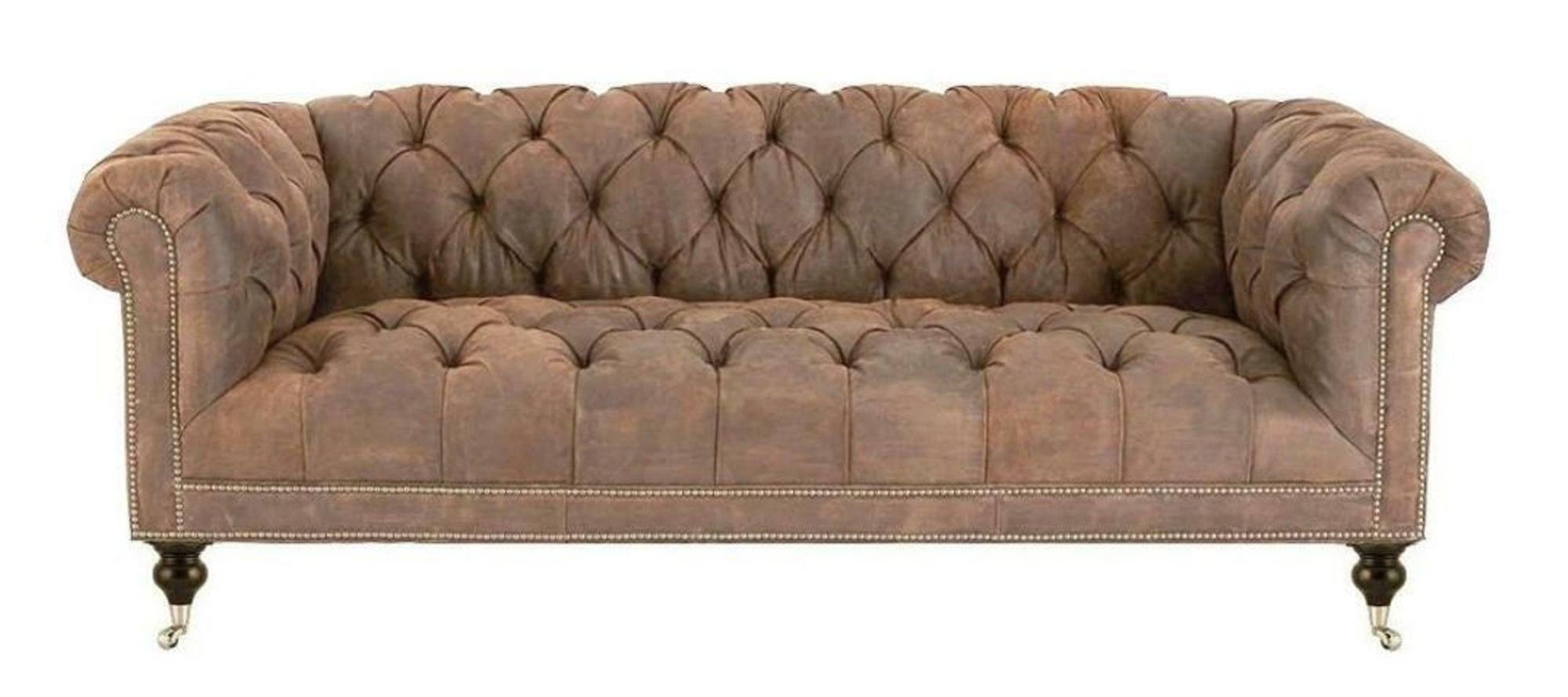 JVmoebel Chesterfield-Sofa, Braun Dreisitzer Chesterfield Modern Design Leder Sofa Design Möbel Beige