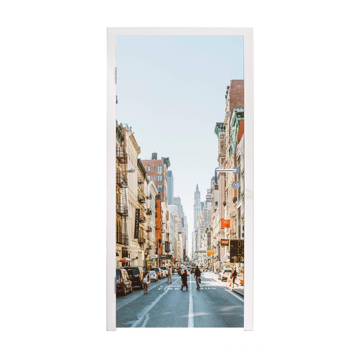 MuchoWow Türtapete Belebte Straße in New York, Matt, bedruckt, (1 St), Fototapete für Tür, Türaufkleber, 75x205 cm