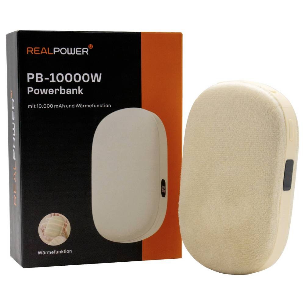 Realpower PB-10000W Powerbank 10000 mAh Beige Handwärmer 495504 Powerbank