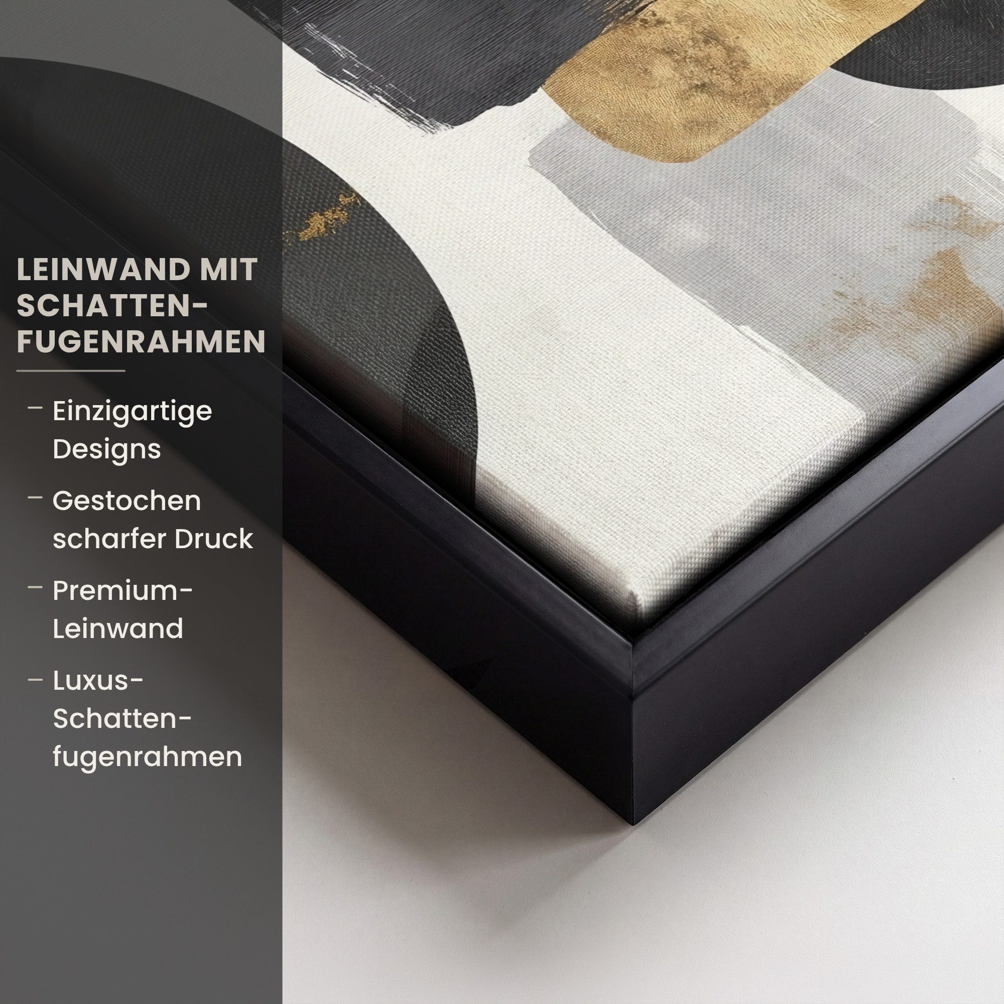 OneMillionCanvasses® Leinwandbild mit Rahmen - Gold - Rechtecke - Kreise - Abstrakt, Fotodruck (1 St), Leinwand Bilder Klein, Wand Dekoration Aesthetic 20x20cm – Bild 3 von 5