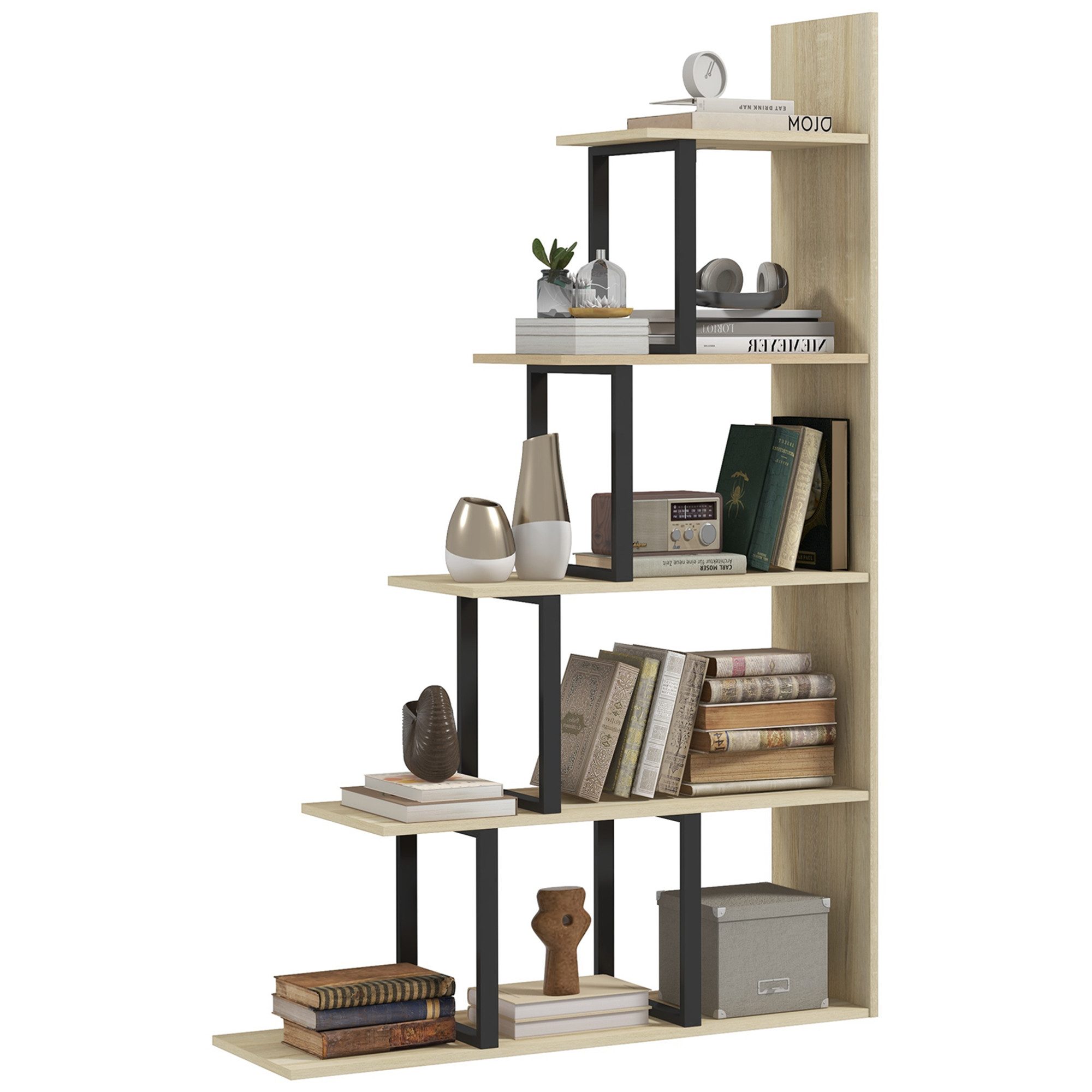 MC Star Bücherregal Stufenregal/Raumteiler im Industriestil mit 5 Ablagen, 102 x 30 x 160 cm, Eichenoptik