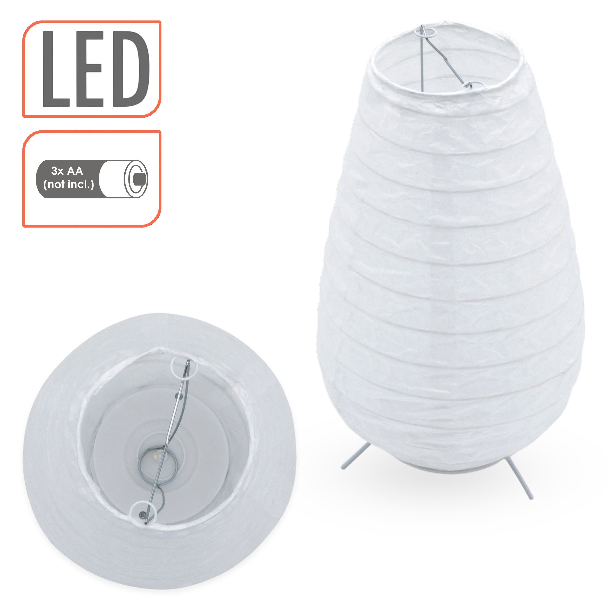 Spetebo Papierlaterne LED Papier Laterne in weiß zum hinstellen - 26 cm / 2er Set, einfach zusammenzulegen