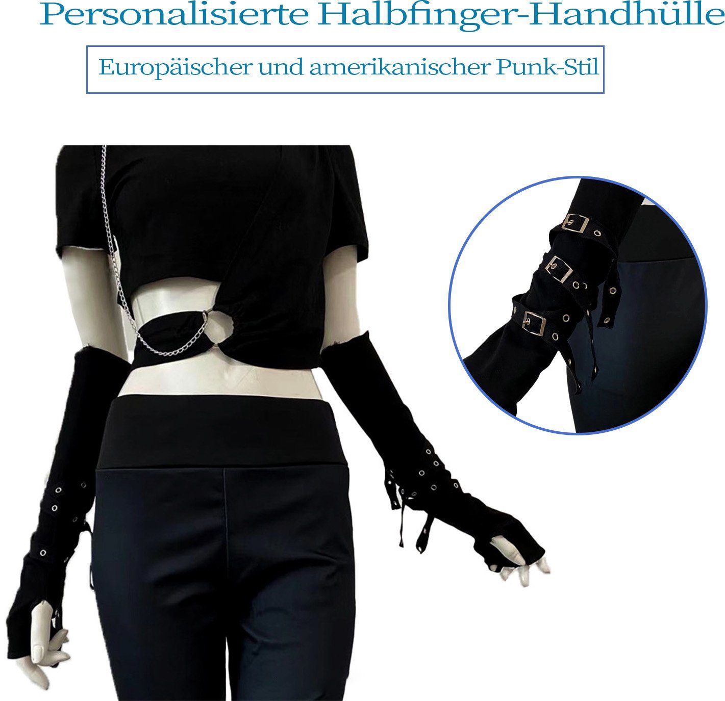 fingerlose Gothic-Rock-Handschuhe Armstulpen MAGICSHE punk