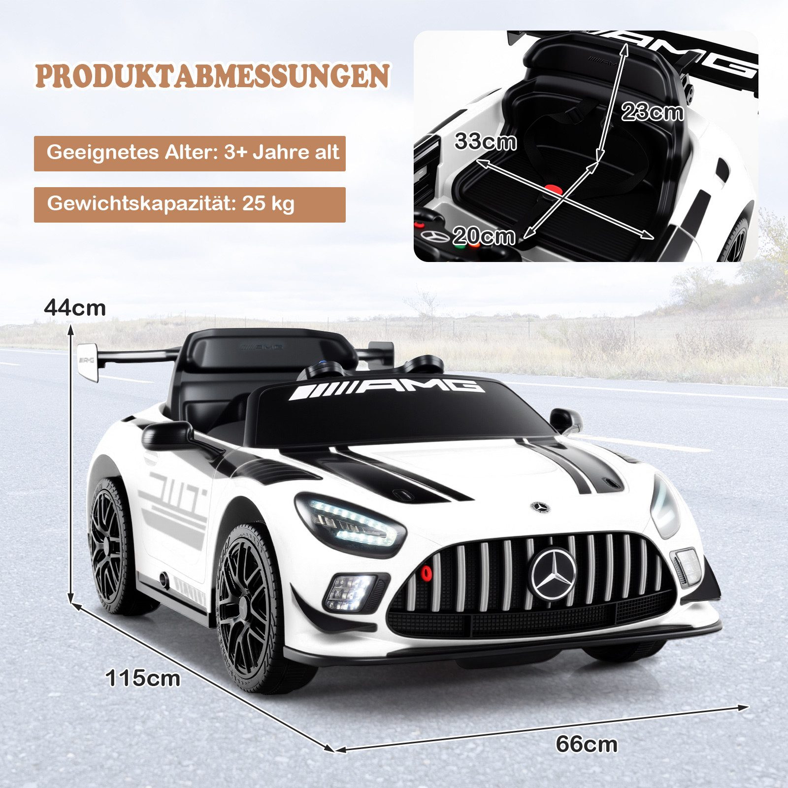 COSTWAY Elektro-Kinderauto, Belastbarkeit 25 kg, Mercedes AMG Elektroauto, 12V Kinderauto