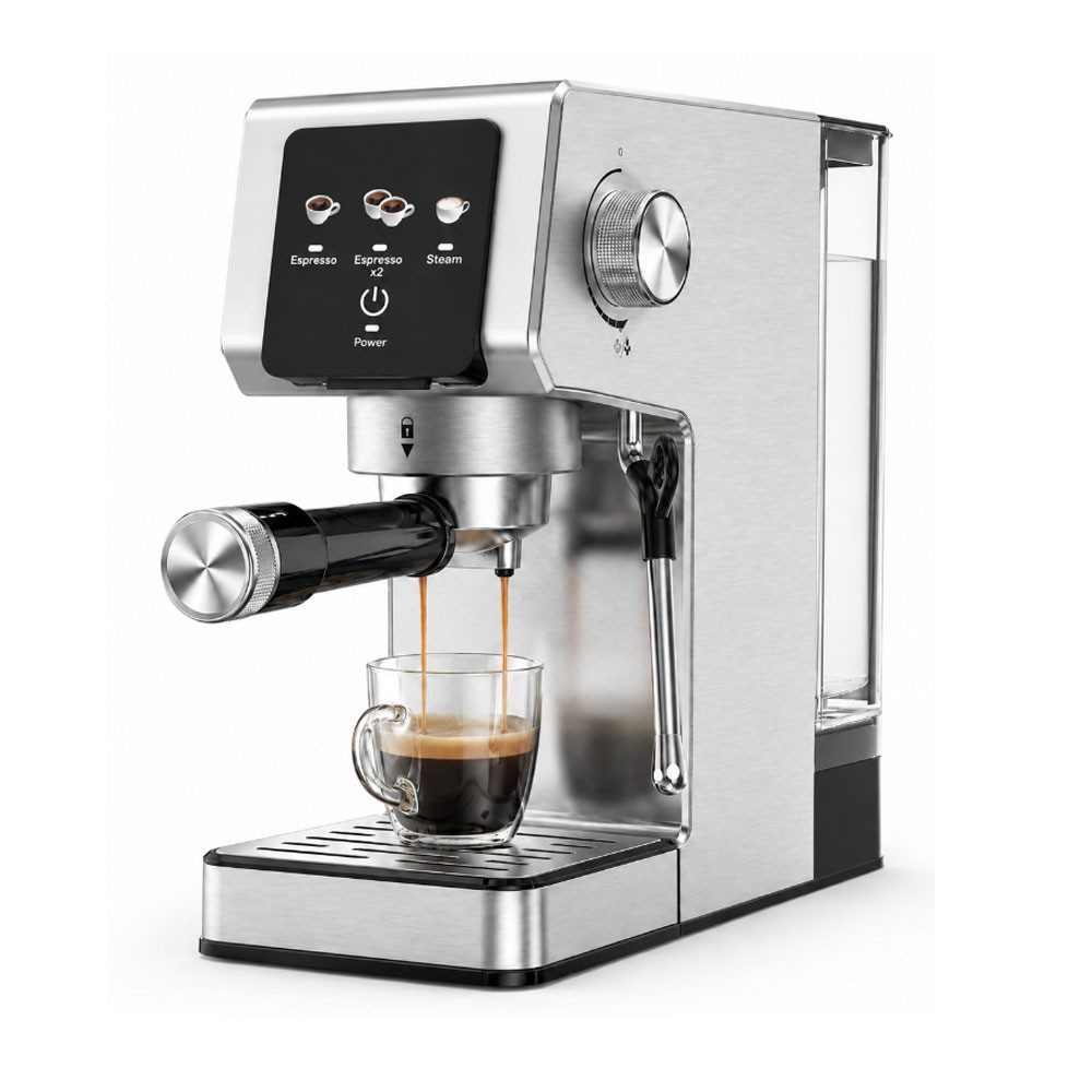 TWUFY Espressomaschine 20 bar 1300 W Siebträgermaschine mit Milchaufschäumer, Touchscreen, Filtersieb, Kapseladapter, 1,2L Wassertank