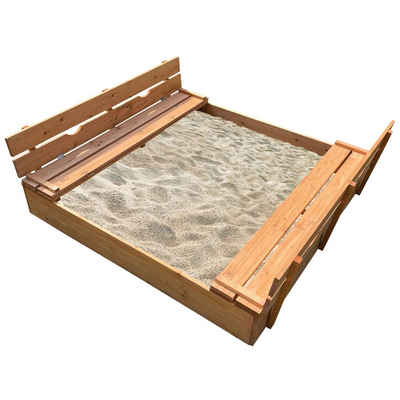 NYVI Sandkasten Kinder Sandkasten NYVIKids 97x106 cm mit Sitzbank & Deckel, Sandbox aus robustem Holz - Sandkiste Kindersandkasten