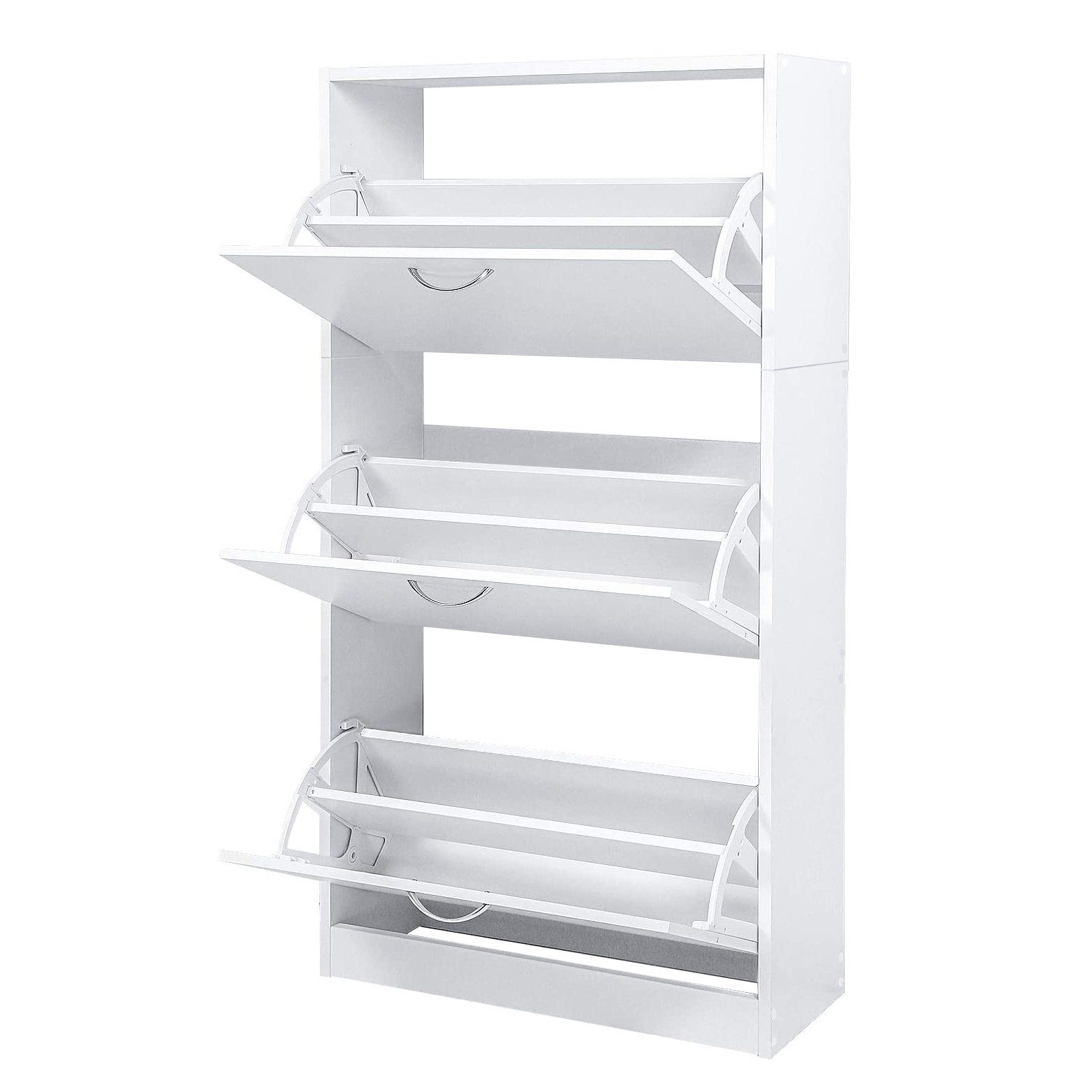 Mondeer Schuhschrank Verstellbarer Schuhkommode Schuhkipper mit 3 Klappen, 2 Schuhablagen 63 x 120 x 24 cm – Bild 4 von 5