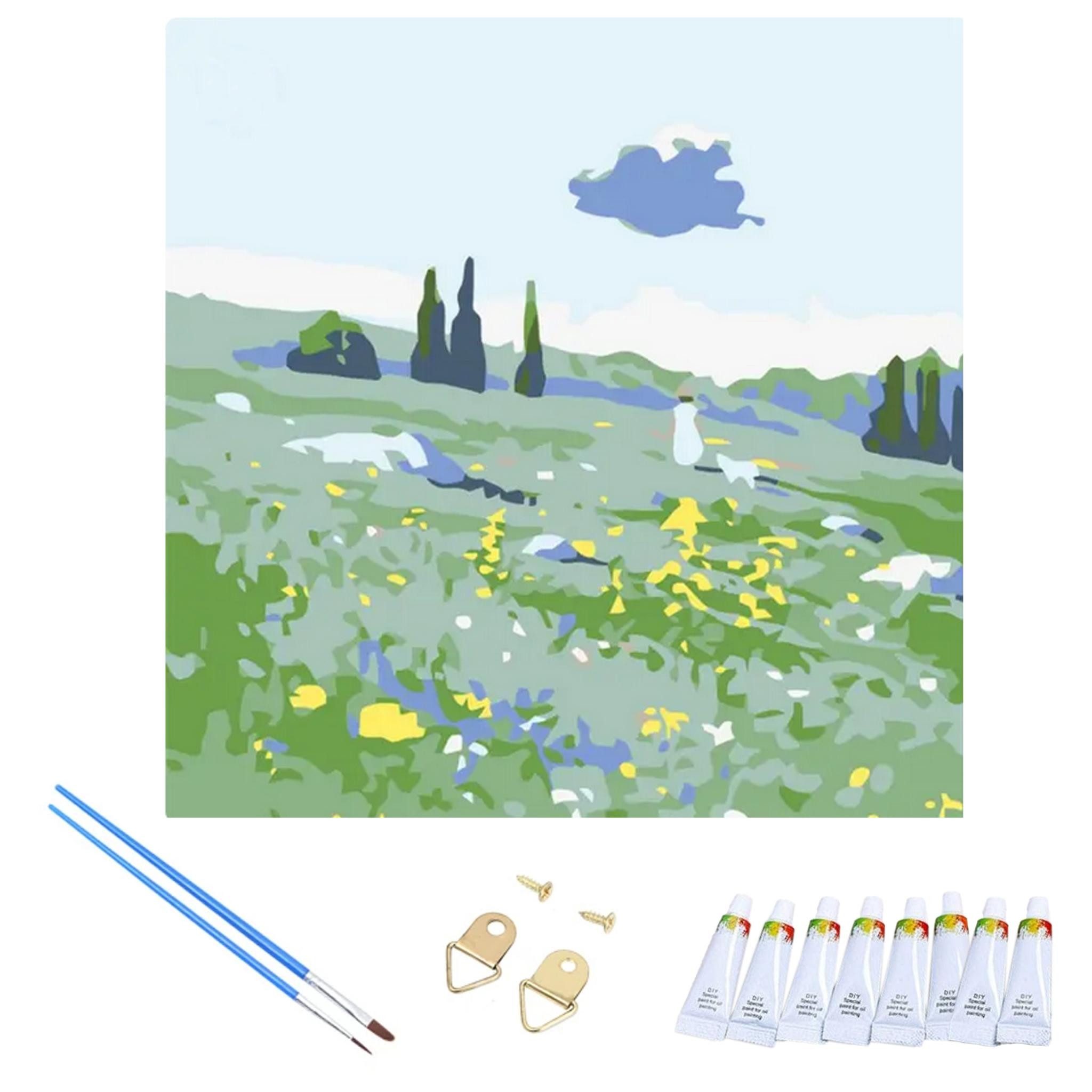 Malen nach Zahlen Wiese Malset – Kreatives Malen nach Zahlen mit Rahmen 20x20cm