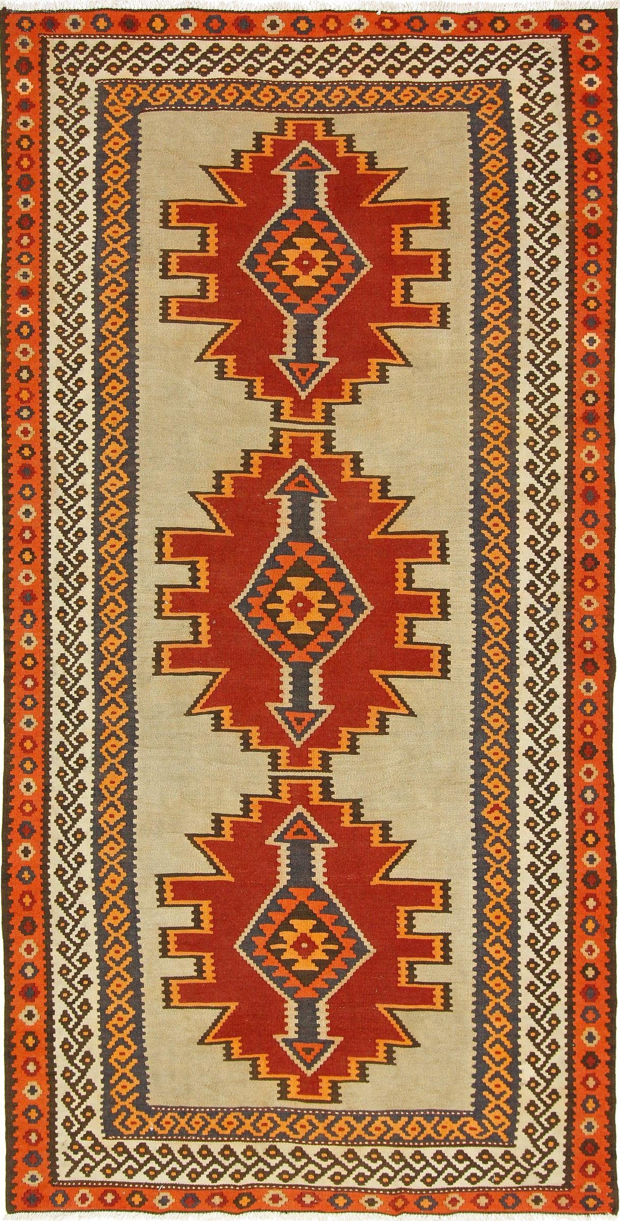 Nain Trading Orientteppich Perser Kelim Fars Azerbaijan Antik 308x158 Handgewebt Orientteppich, Läufer, Höhe: 0.4 mm