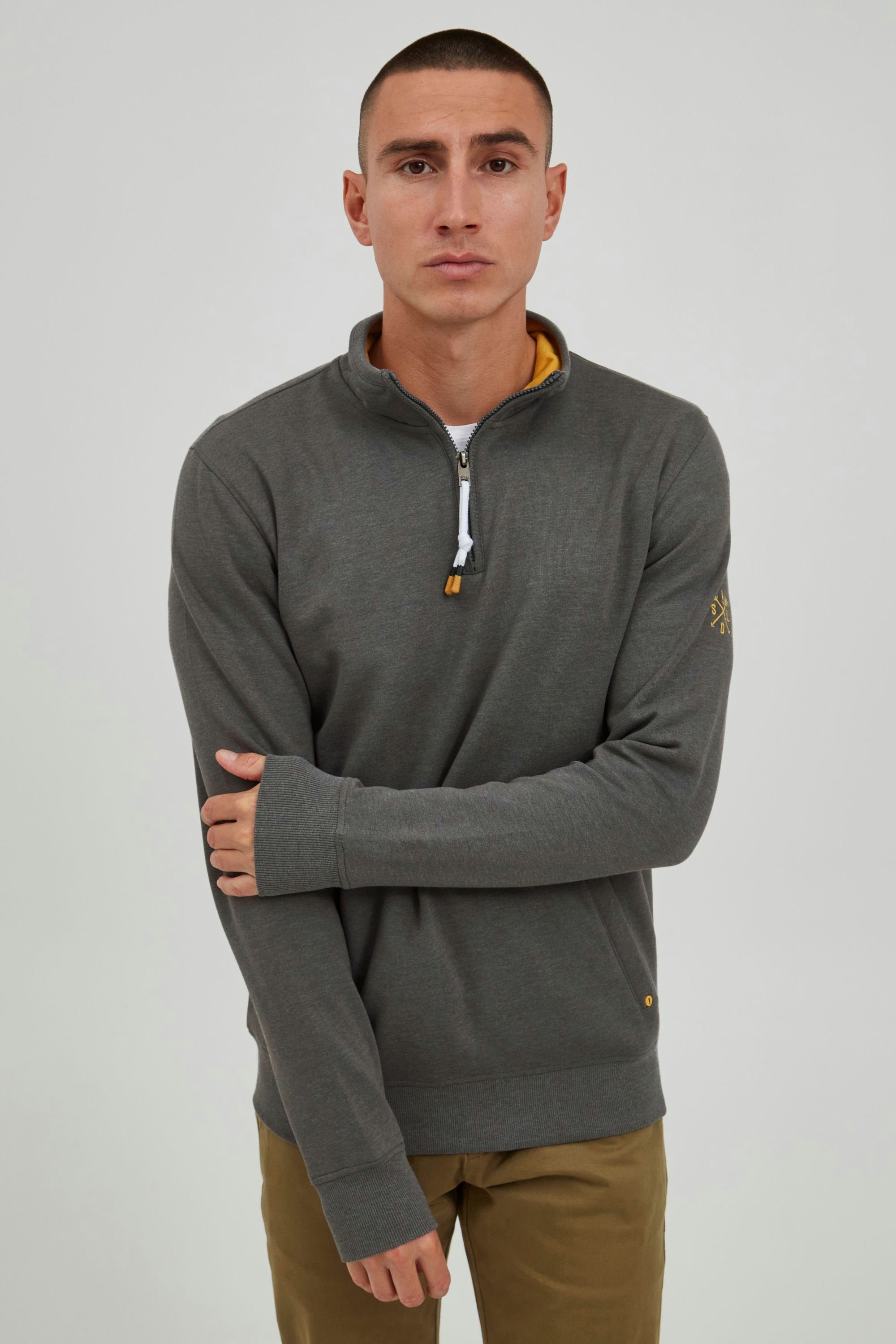 !Solid Sweatshirt SDKaran Moderner Sweater mit Troyer-Kragen Gray Melange (1840051)