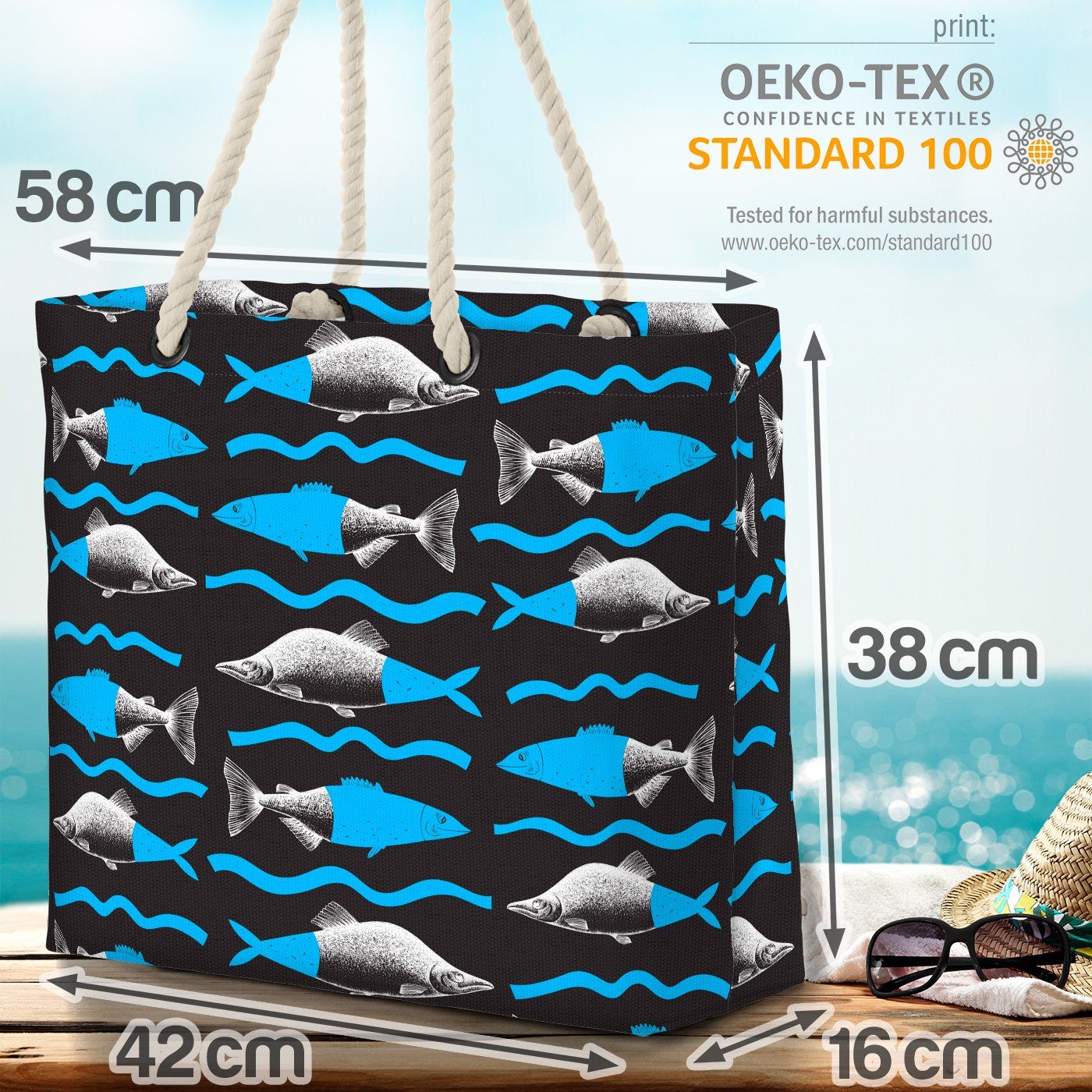 VOID Strandtasche (1-tlg), Meerestiere Fische Muster Nautik Meer Meer Muster Blau Blau Fl Fische
