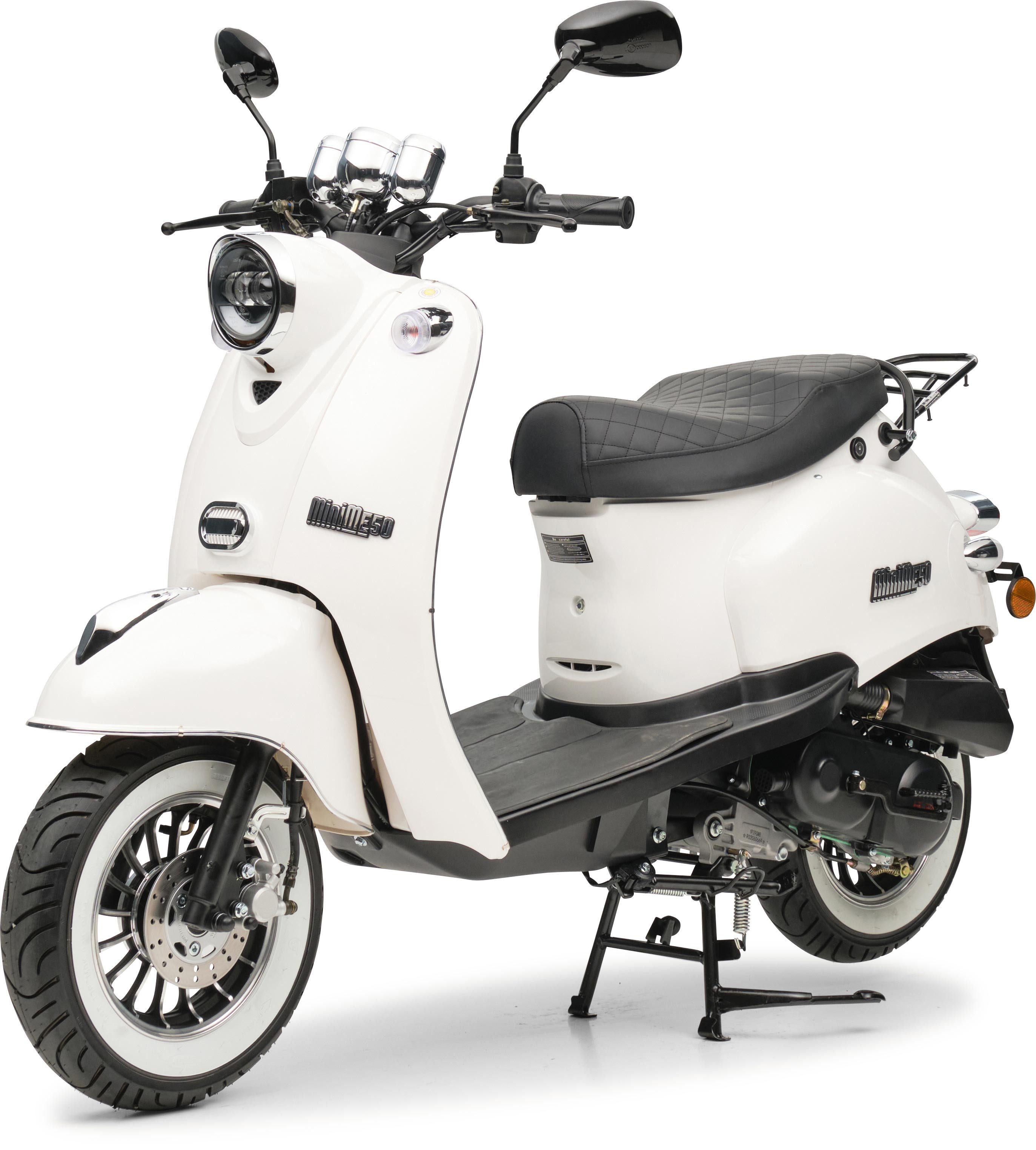 Burnout Motorroller MiniMe 2.0 Weiß, 50 ccm, 45 km/h, Euro 5, Unverwechselbares Retro Design, Moped, Neues Modell 2024