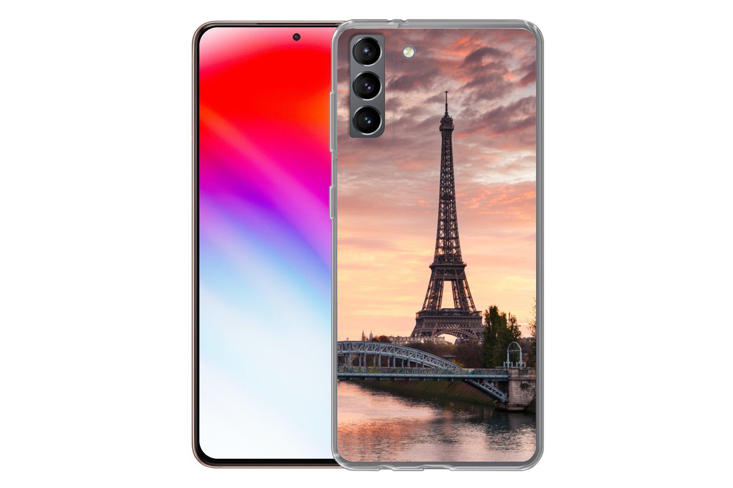 MuchoWow Handyhülle für Samsung Galaxy S21 Plus Paris - Eiffelturm - Brücke, Phone Case, Silikon, Schutzhülle Dünn