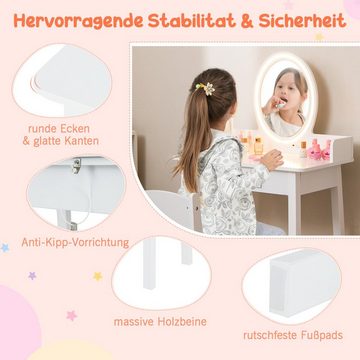 KOMFOTTEU Schminktisch Kinder (Set, 2-St), Spiegel, LED-Beleuchtung & Stuhl