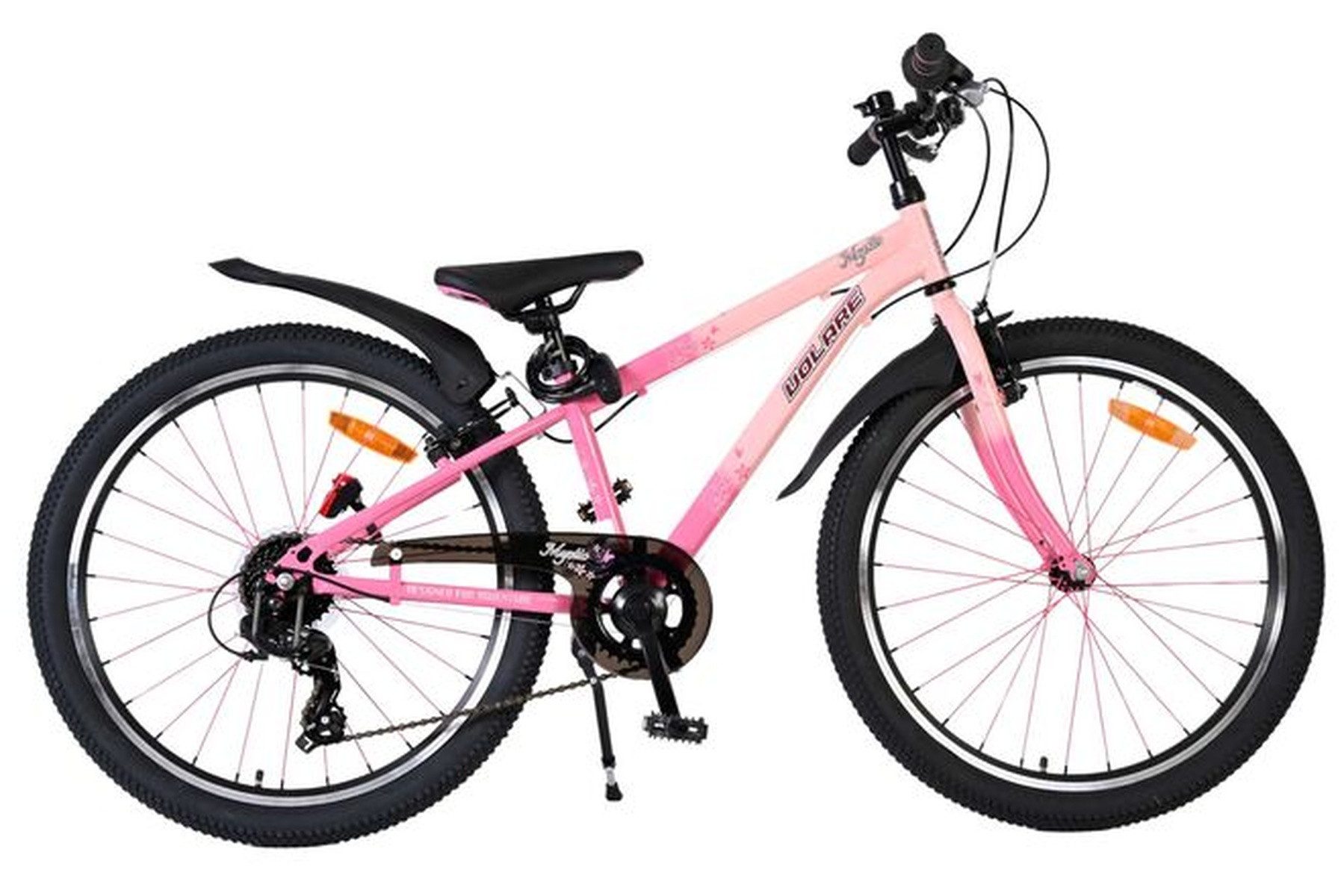 Volare Kinderfahrrad Mystic 24 Zoll Rosa 7 Gänge – Mädchenfahrrad im Alter von 8–10 Jahren, Rücktrittbremse und Einhandbremse, Vorder- und Rücklicht, Ständer