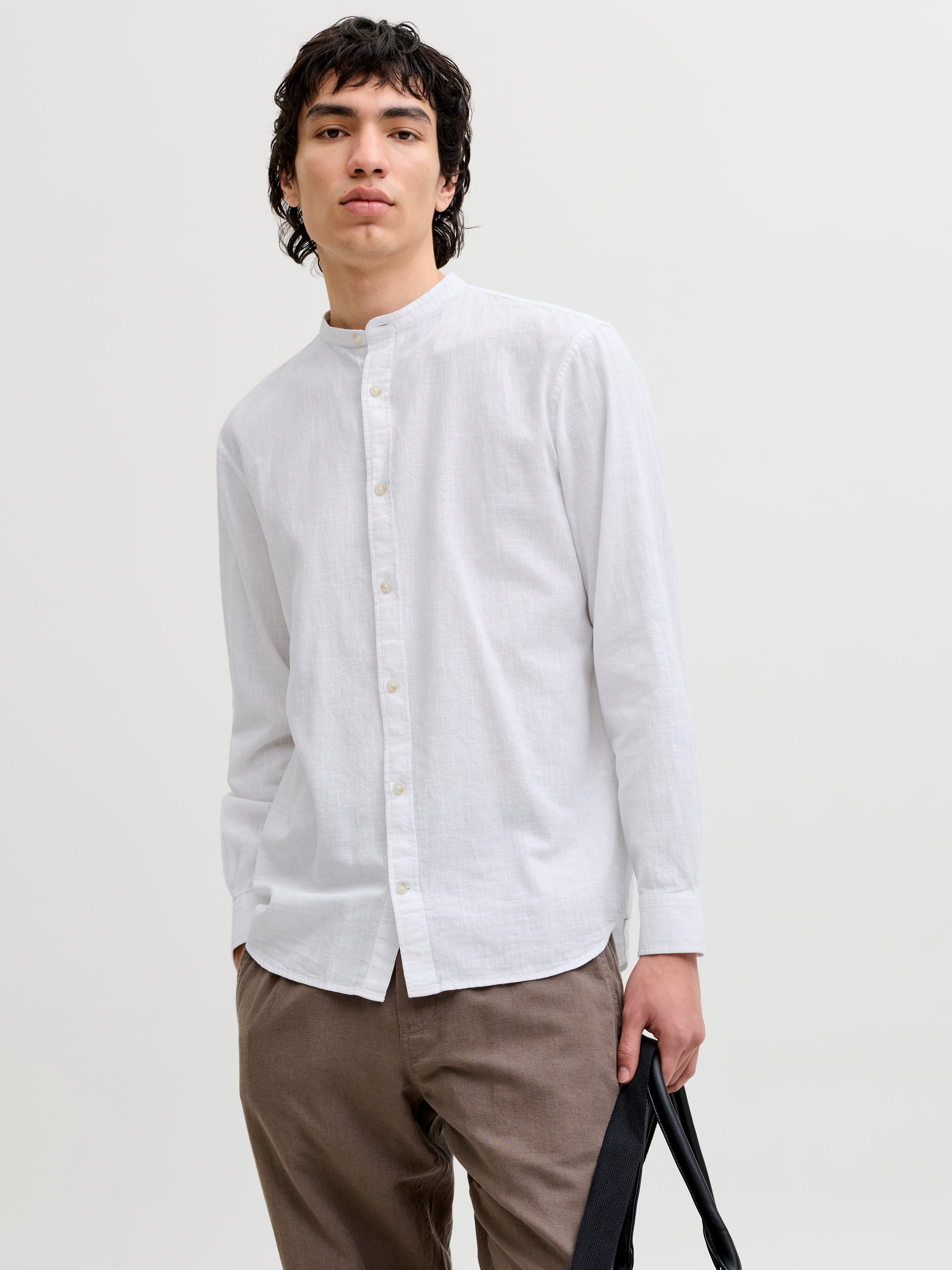 Jack & Jones Langarmhemd JJESUMMER LINEN BLEND BAND SHIRT L/S SN Baumwollmischung, regular fit