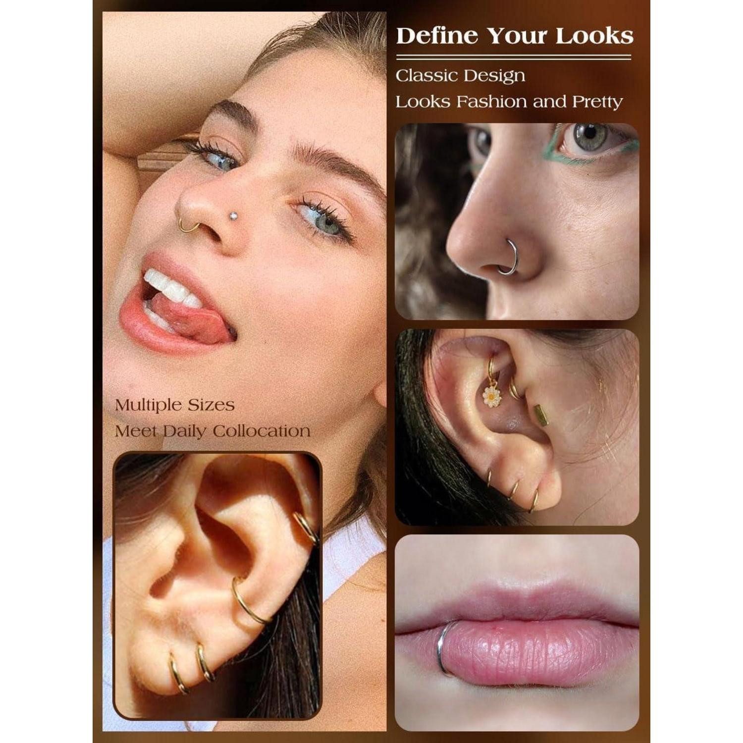 LuxusKollektion Nasenpiercing 16G Titan Nasenpiercing Ring 6mm Gold Helix Clicker Daith Piercing