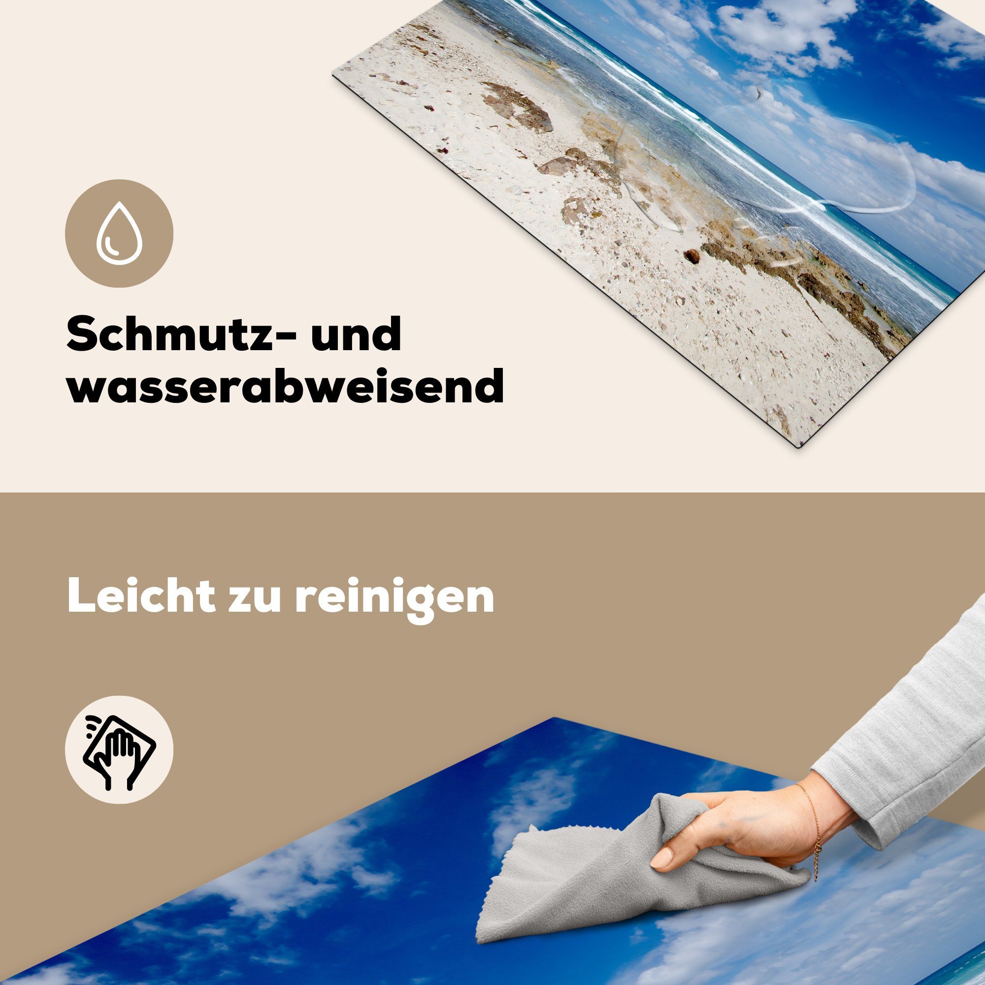 nutzbar, Strand cm, MuchoWow Mexiko, tlg), Wolken (1 Mobile Arbeitsfläche mit Blauer Ceranfeldabdeckung Isla Vinyl, Herdblende-/Abdeckplatte in Mujeres Himmel am von 70x52