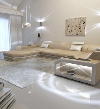Sofa Dreams Wohnlandschaft Ledercouch Ledersofa Presto U Form Leder Sofa, Couch, mit LED, wahlweise mit Bettfunktion als Schlafsofa, Designersofa