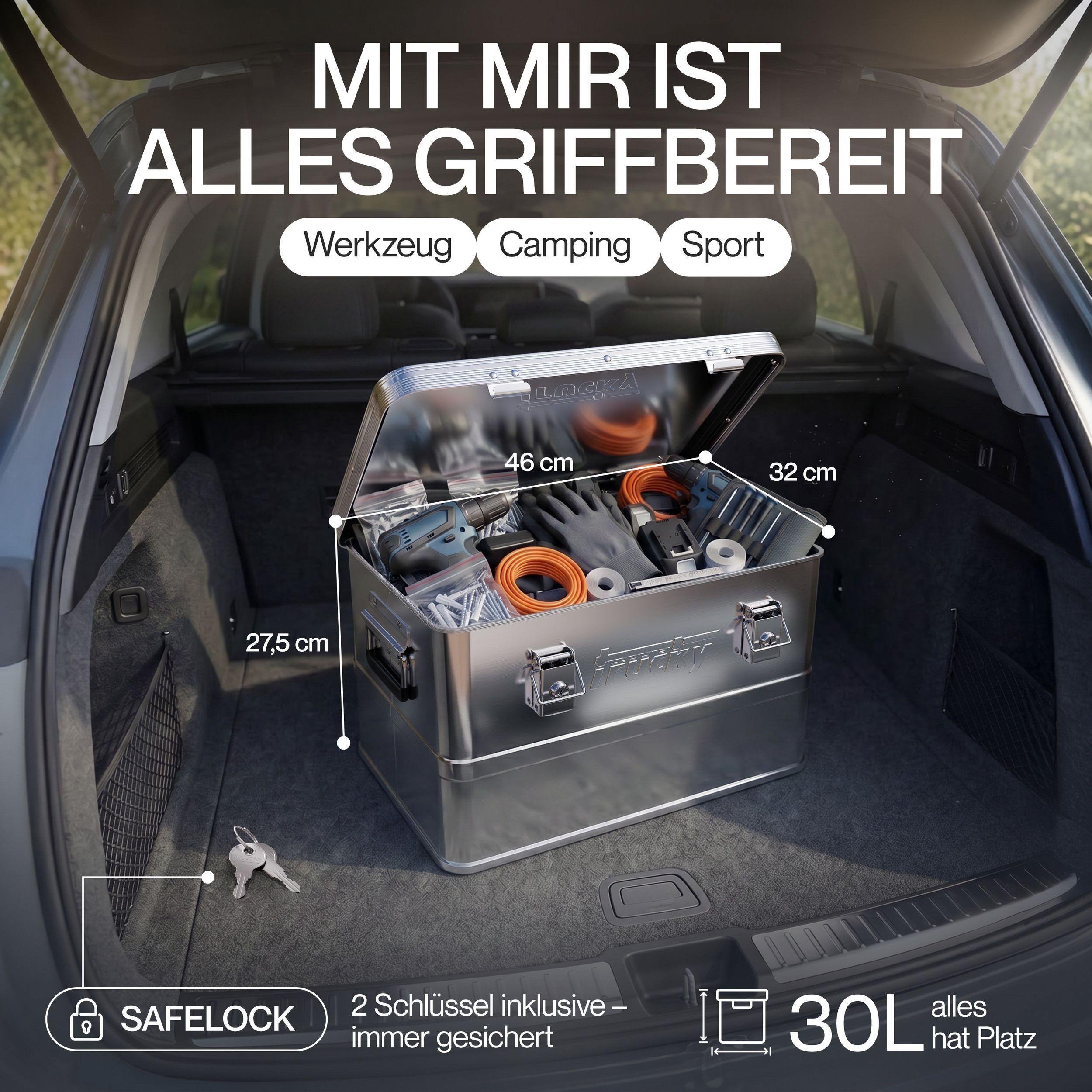 Trucky Allzweckkiste Aluminium Box mit Deckel Silber Alukiste Alu Kiste Abschliessbar