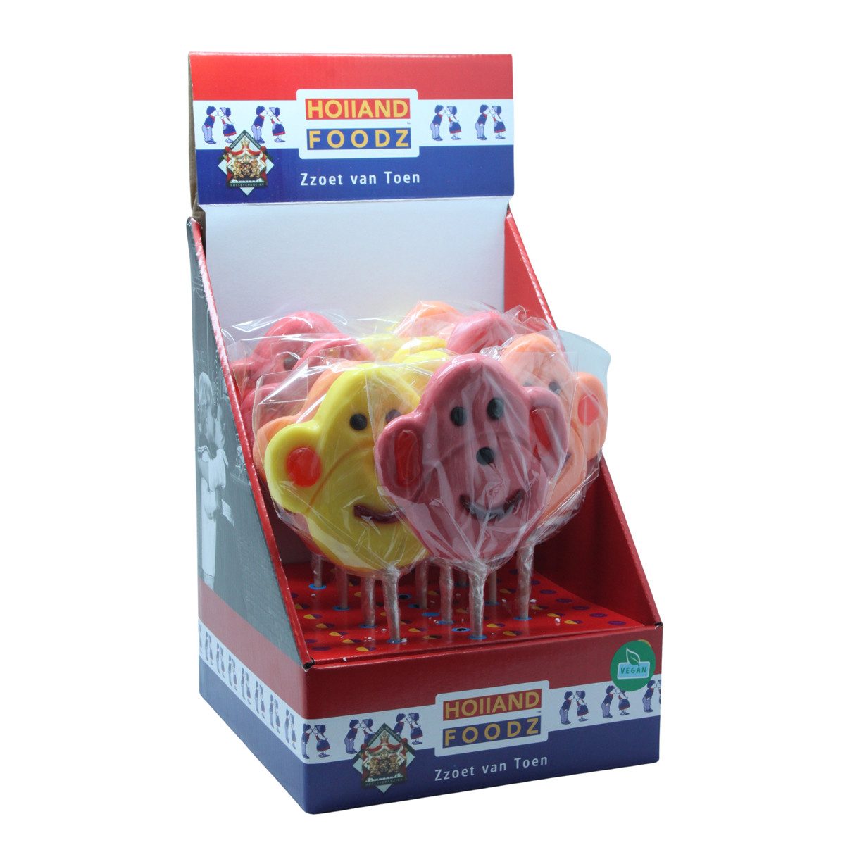 Holland Foodz Süßigkeit, Holland Foodz Äffchen Lutscher mit Fruchtgeschmack 100g 17er Display