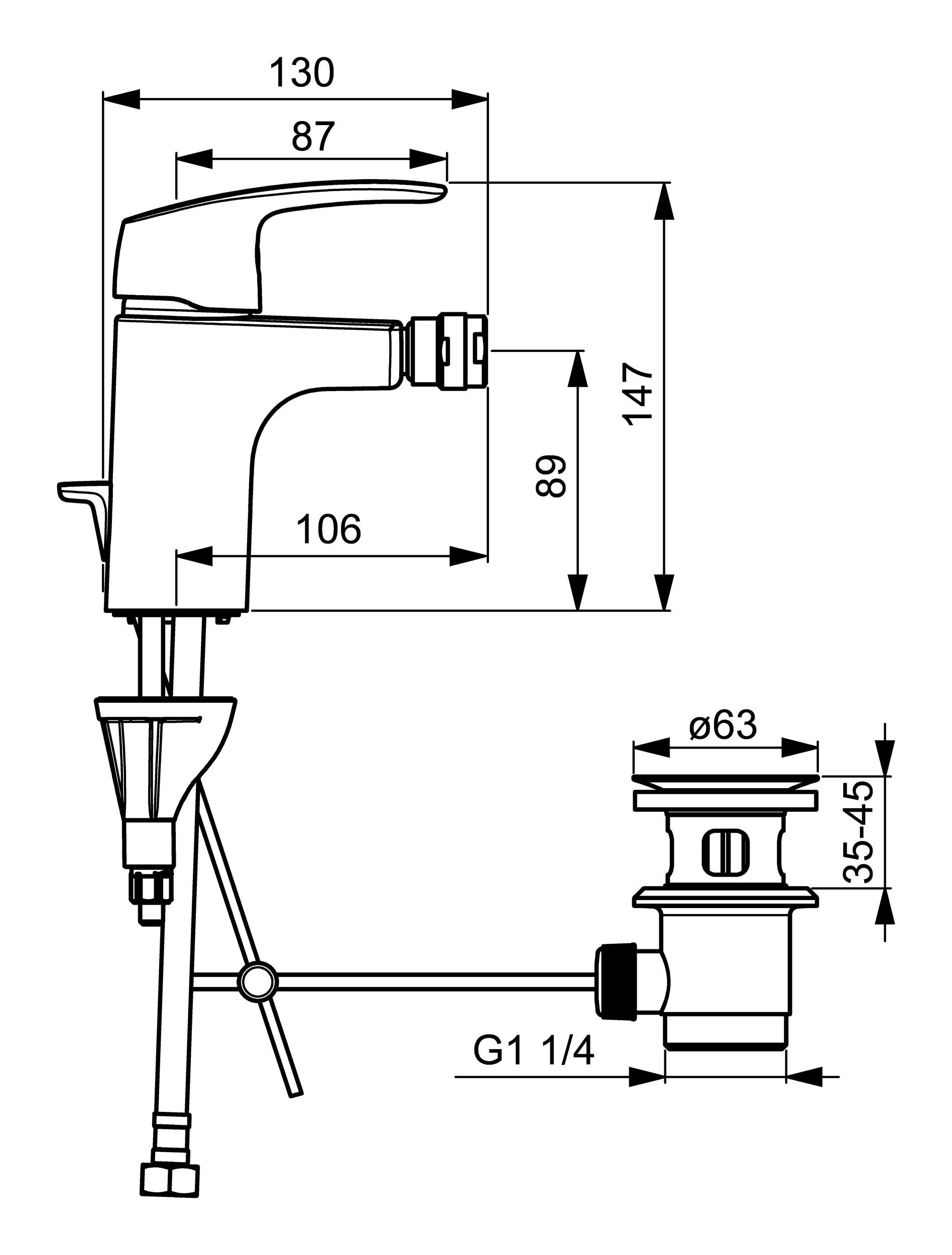 Thumbnail - HANSA Bidetarmatur Hansapinto Einhand-Einlochbatterie f. Sitzwaschbecken m. m. Zugstangen