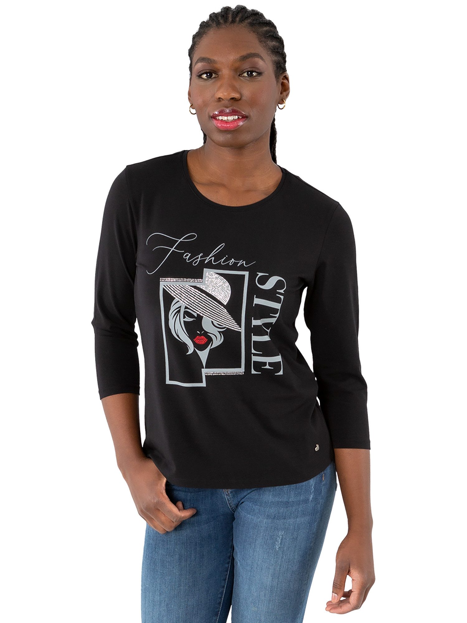 3/4-Arm-Shirt G31-1120, "fashion style" mit Strassbesatz