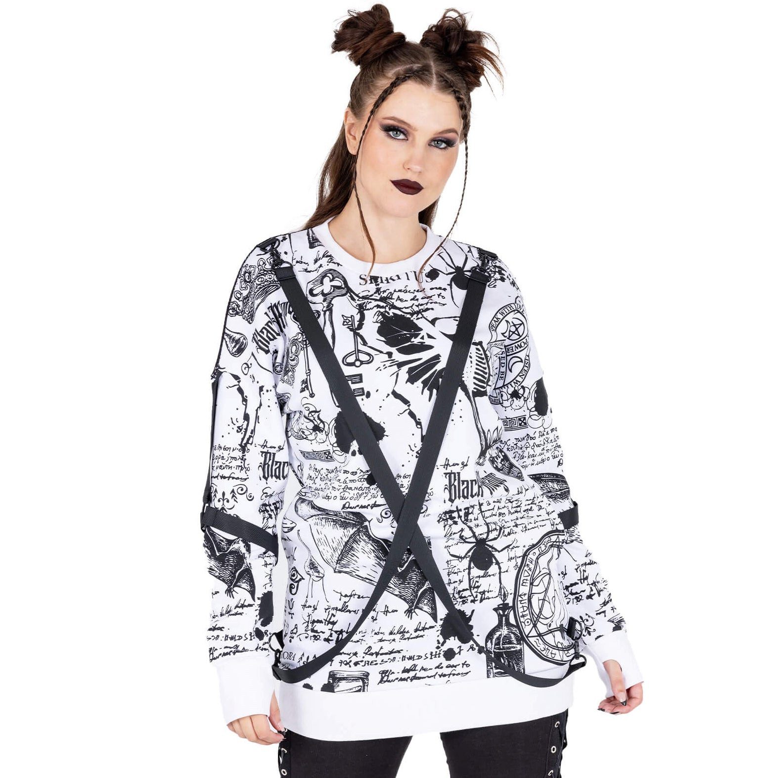 Heartless Longpullover Gothic Oversized Pullover mit Bändern von Heartless - Alchemy Jumper