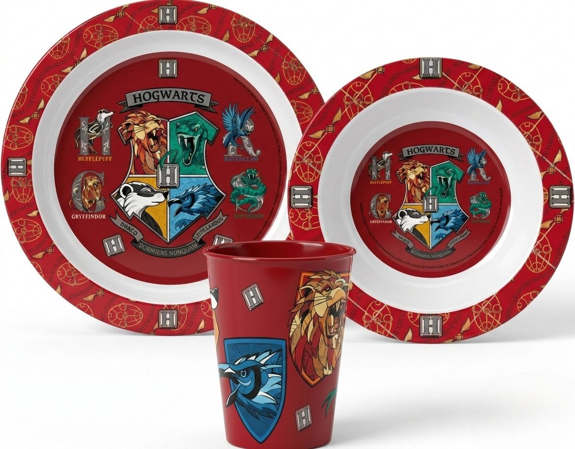 Harry Potter Kindergeschirr-Set Harry Potter Hogwarts Kinder Geschirr-Set 3 teilig (3-tlg), 1 Personen, Becher Teller Schüssel