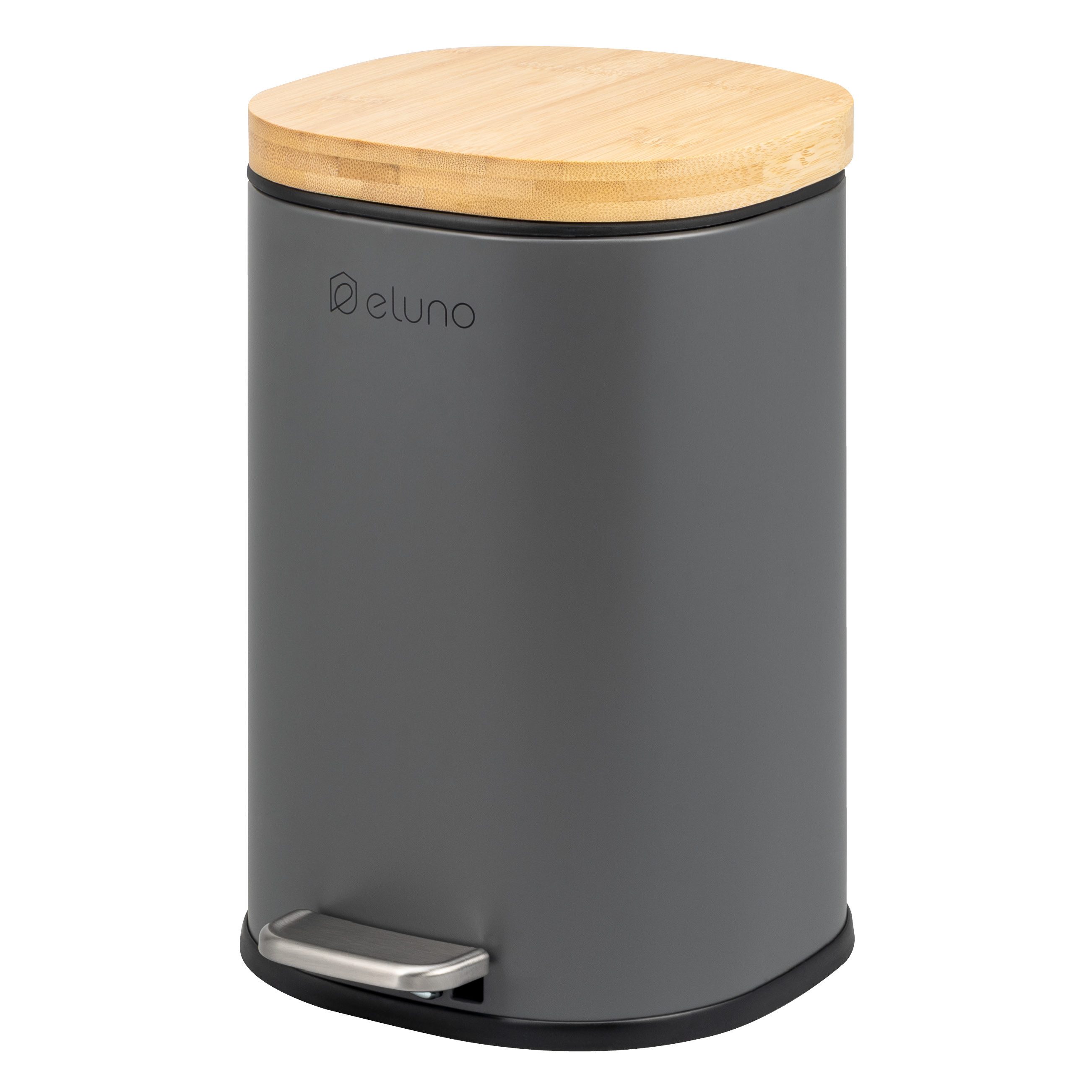 eluno Косметички FRAMURA, Мусорные ведра с педалью 5 Liter aus Metall mit Bambus in Grau