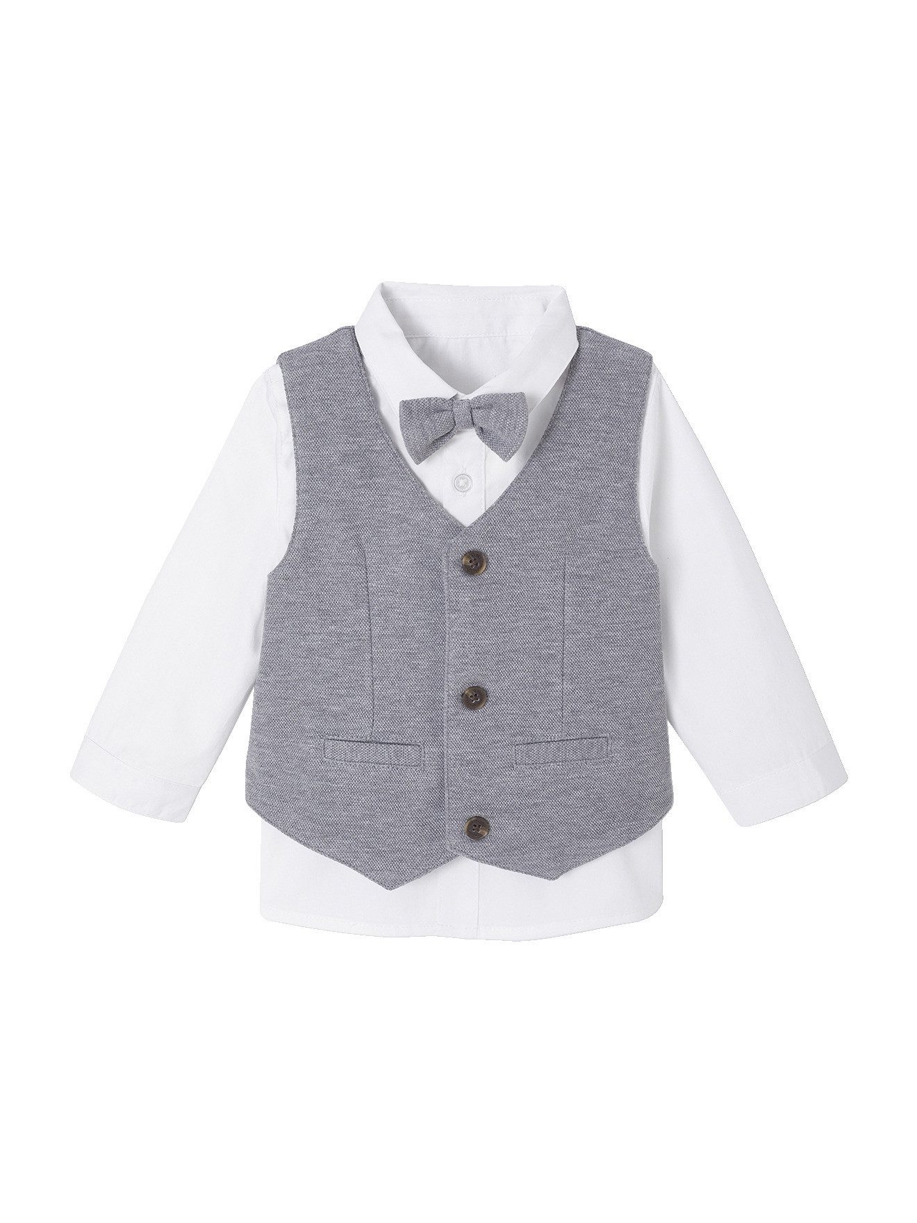 vertbaudet Langarmhemd Baby-Set: Hemd, Weste und Fliege, festlich