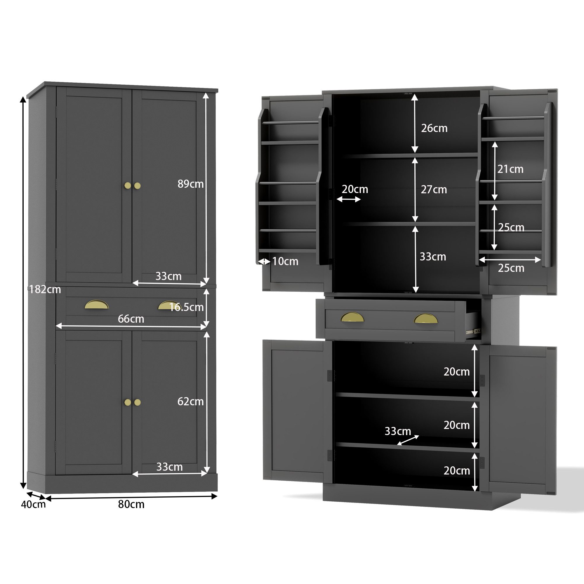 HAUSS SPOLE Hochschrank 182cm Highboard Küchenschrank Beistellschrank mit v günstig online kaufen