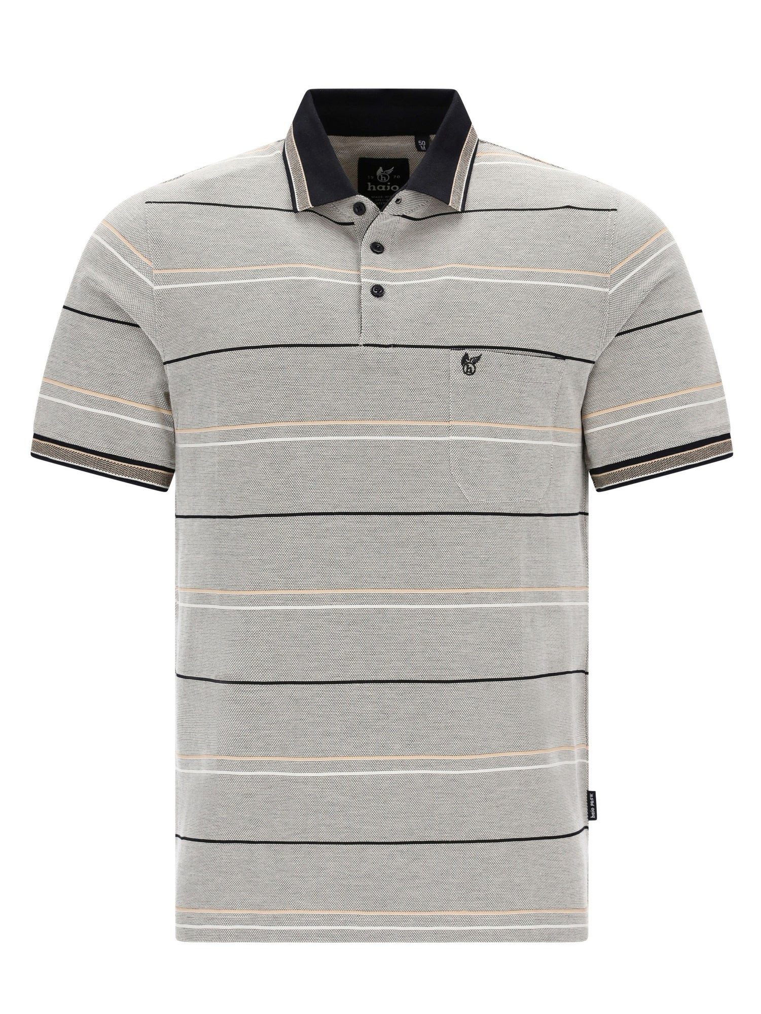 Hajo Poloshirt Pikee-Poloshirt in Dreitonoptik mit garngefärbtem Streifen - stay fres