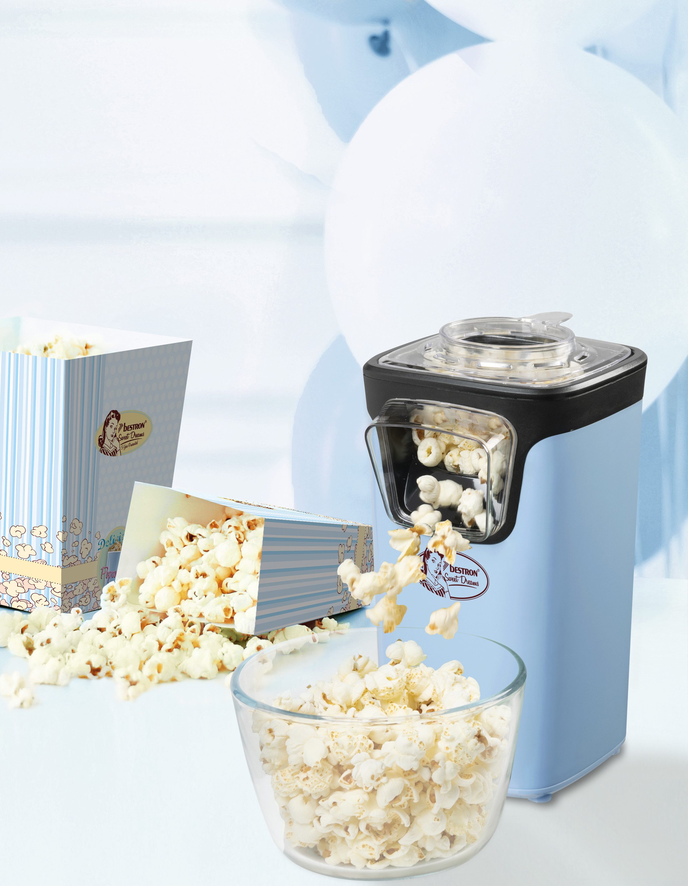 bestron Popcornmaschine APC200, fettfrei, 2 Min. Zubereitung, inkl. 10 Tüten