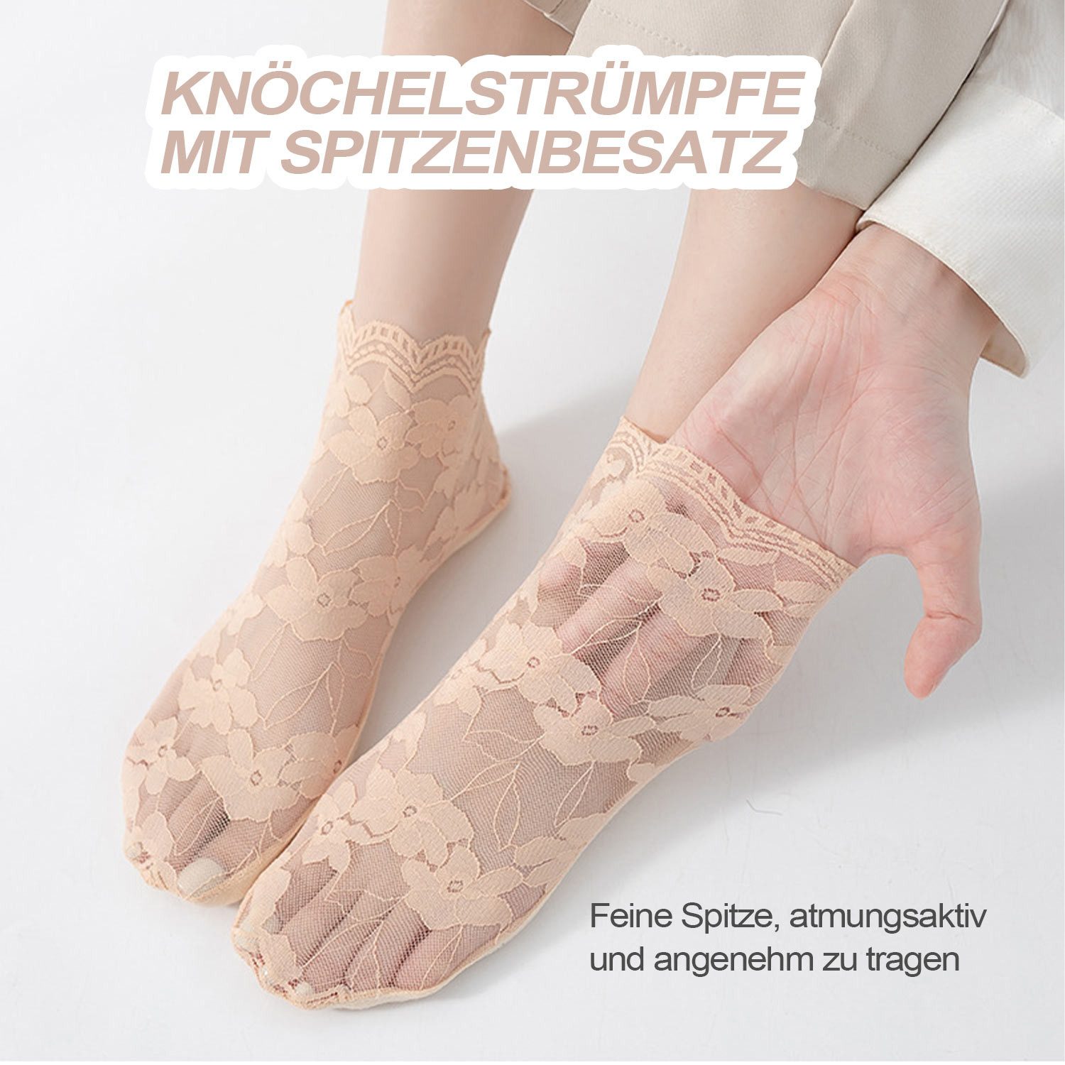 Refttenw Feinsocken Spitzen Söckchen Damen 5 Paar Transparente Socken Knöchelsocken Atmungsaktiv & Leichte