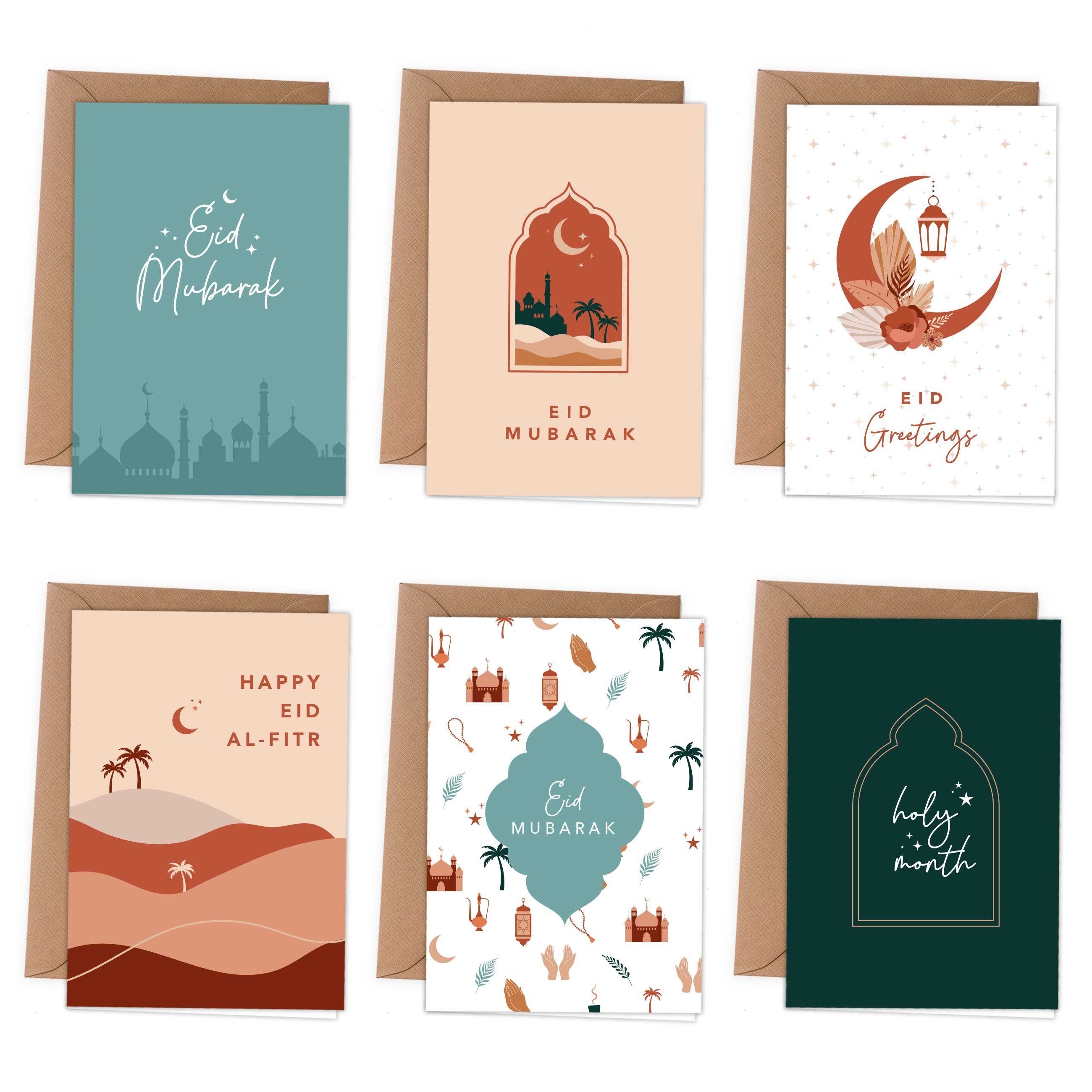 PAPIERDRACHEN Postkarte 6 Klappkarten zu Ramadan - als Klappkarte inklusive Umschlag, Stilvolles Design zu Ramadan