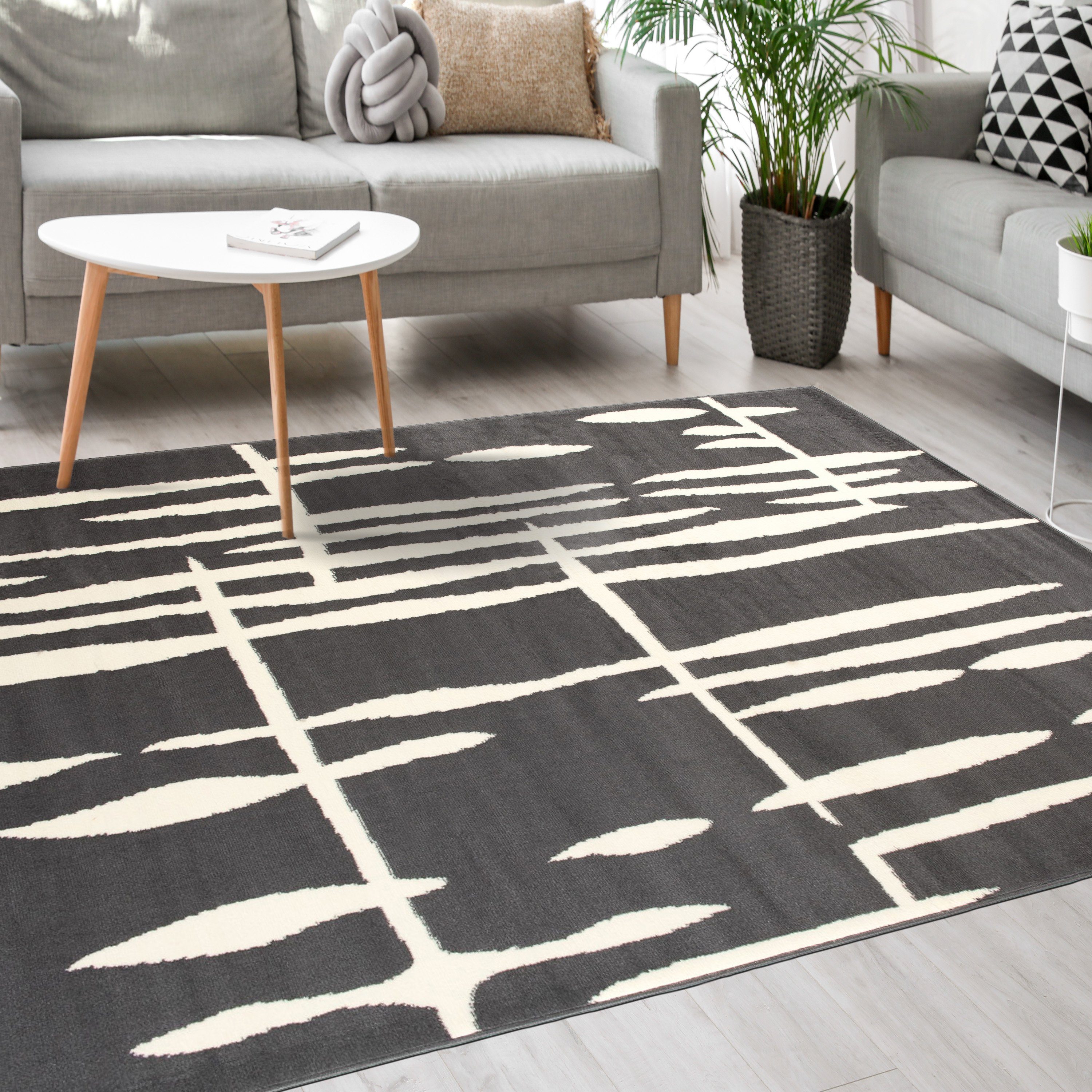 Mazovia Designteppich Modern Teppich Kurzflor Wohnzimmerteppich Robust und pflegeleicht GRAU, 120 x 170 cm, Fußbodenheizung,Allergiker geeignet,Farbecht,Pflegeleicht,Geometrisch