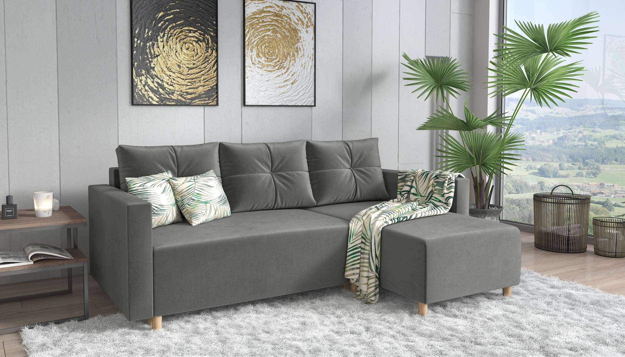 mit links rechts Eckcouch, Bettfunktion Raum Bettkasten, mane Livenza, und Bonellfederkern, Stylefy Ecksofa im bestellbar, L-Form, frei Design mit oder Klassisch stellbar,