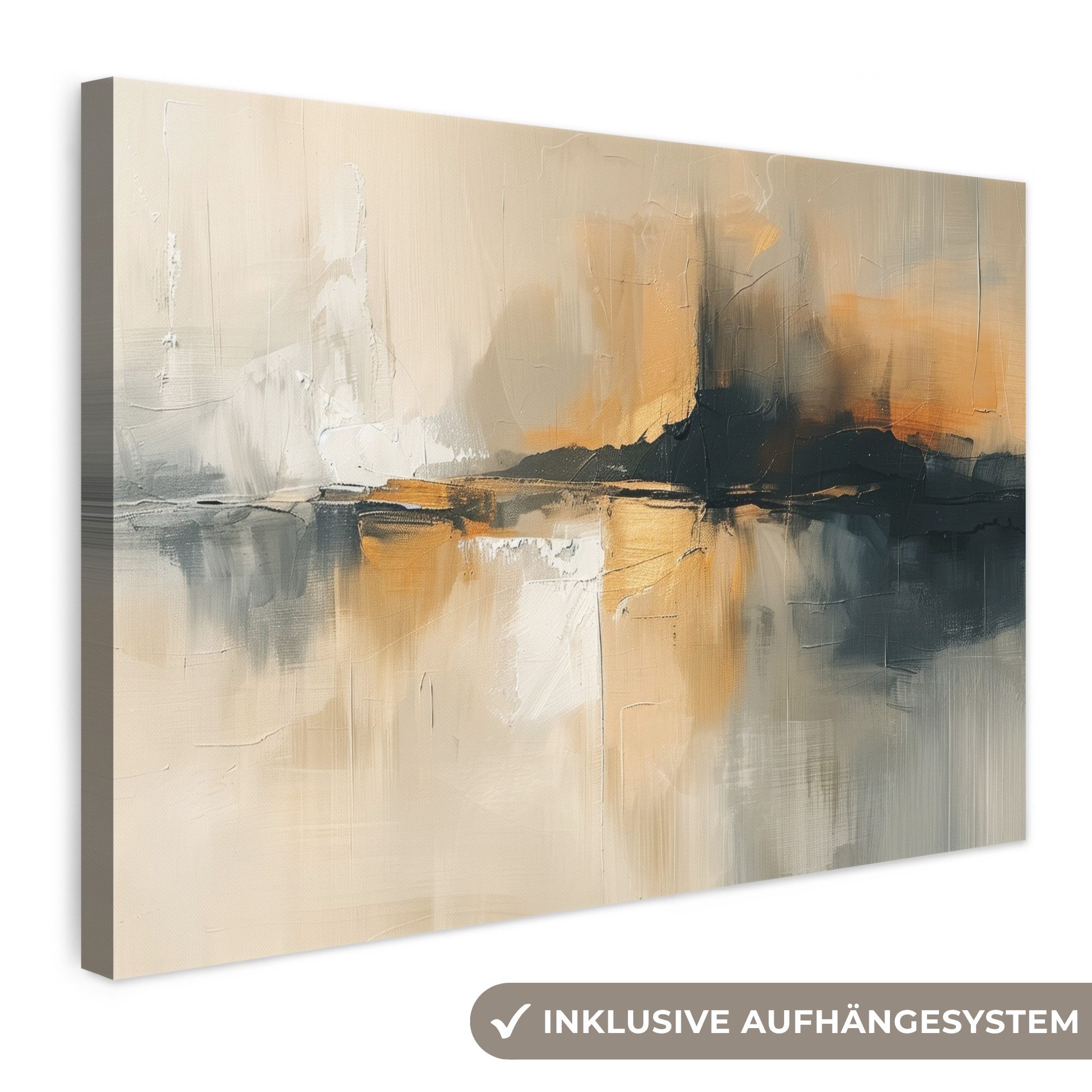OneMillionCanvasses® Leinwandbild Modern - Abstrakt - Gold - Schwarz, Fotodruck (1 St), Leinwand Bilder Klein, Wand Dekoration Aesthetic 30x20 cm