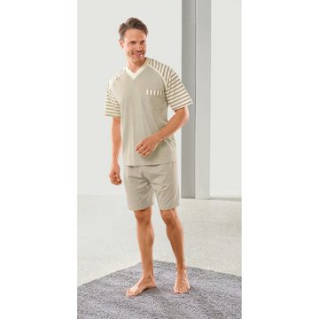 götting Pyjama Herren-Shorty naturbelassen Single-Jersey Streifen