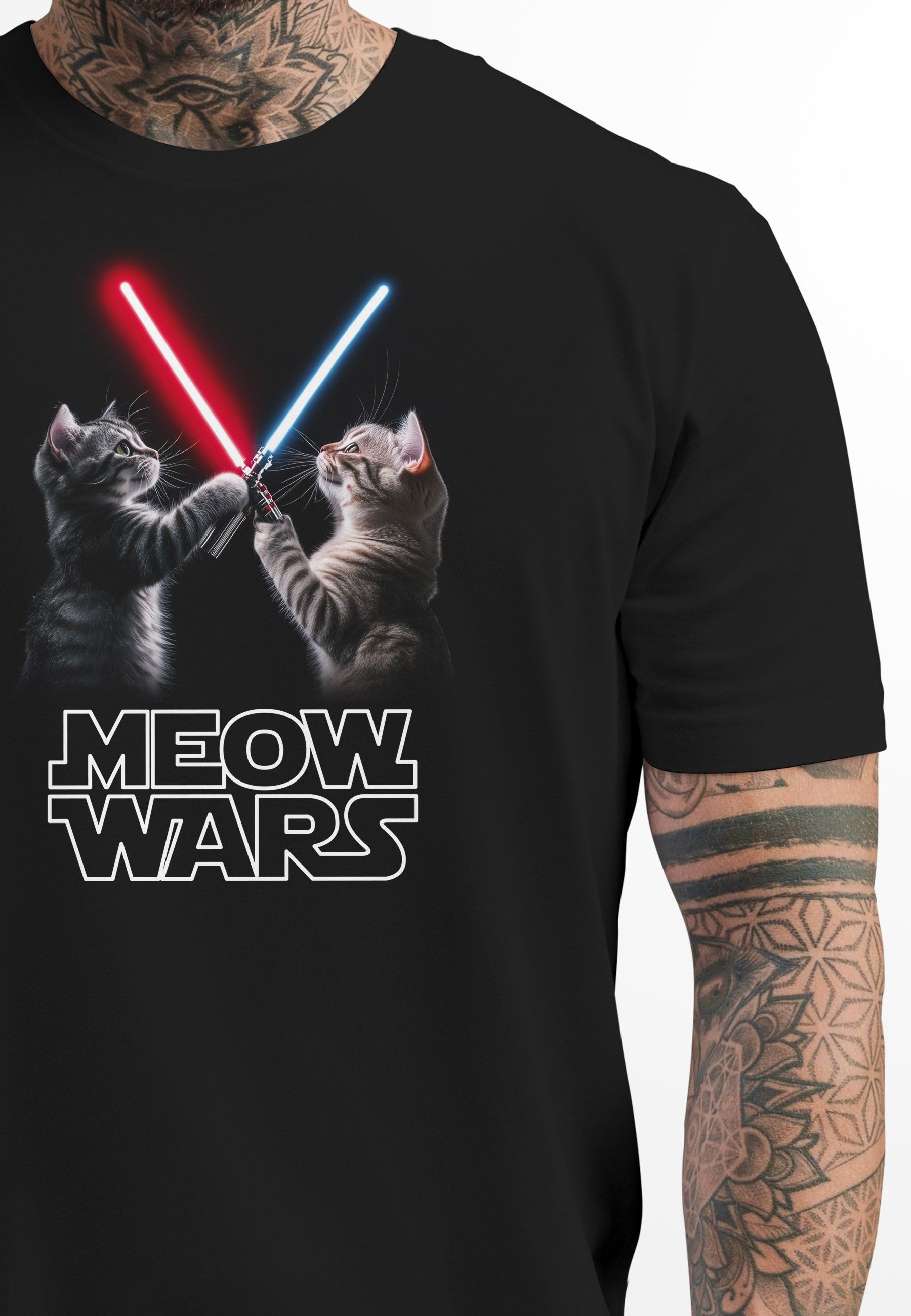 MoonWorks Print-Shirt Herren T-Shirt Katzen Meme Meow Wars Laserschwert Kin günstig online kaufen